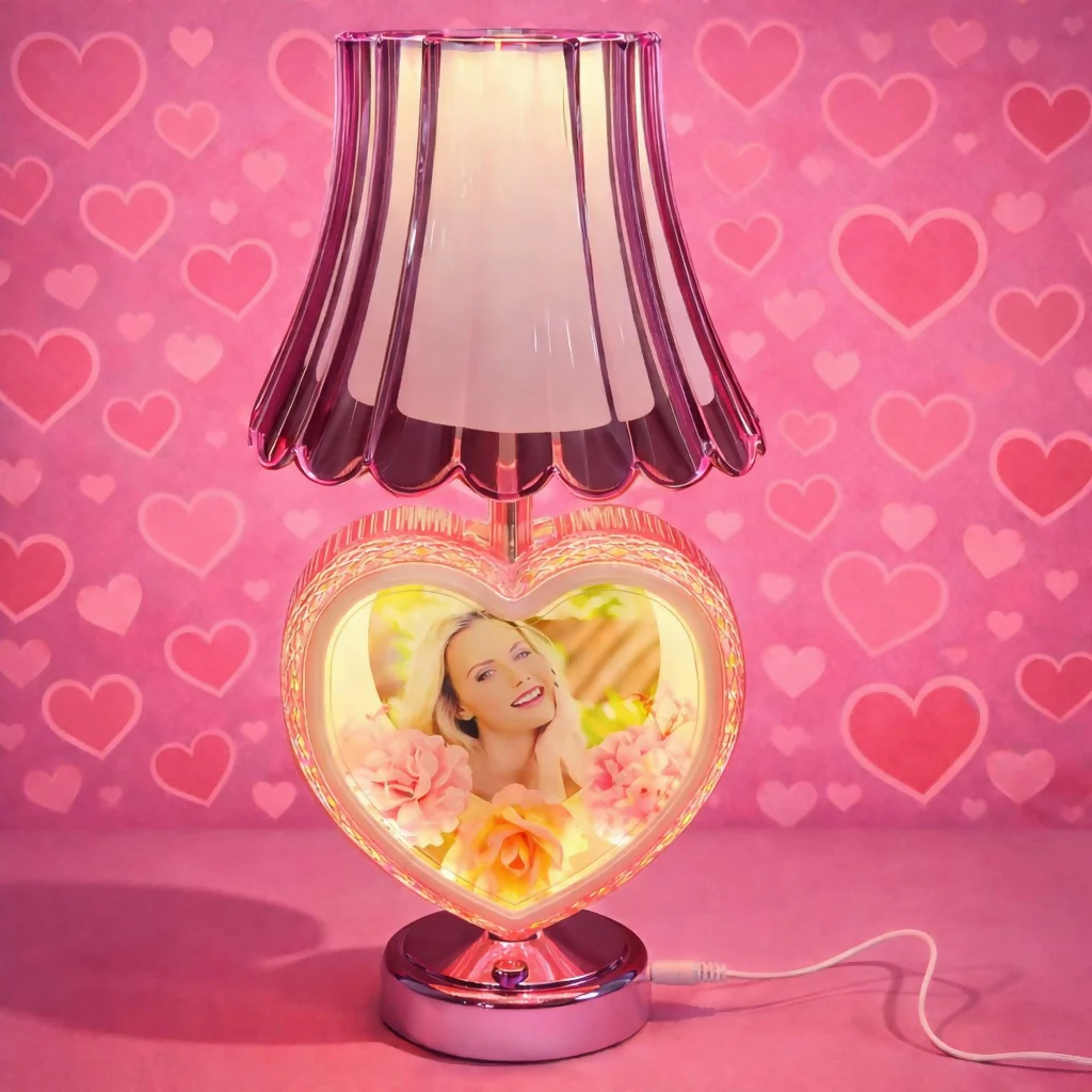 Heart Shape Photo Table Lamp with Shade for Bedroom & Gift Decor - Image 4
