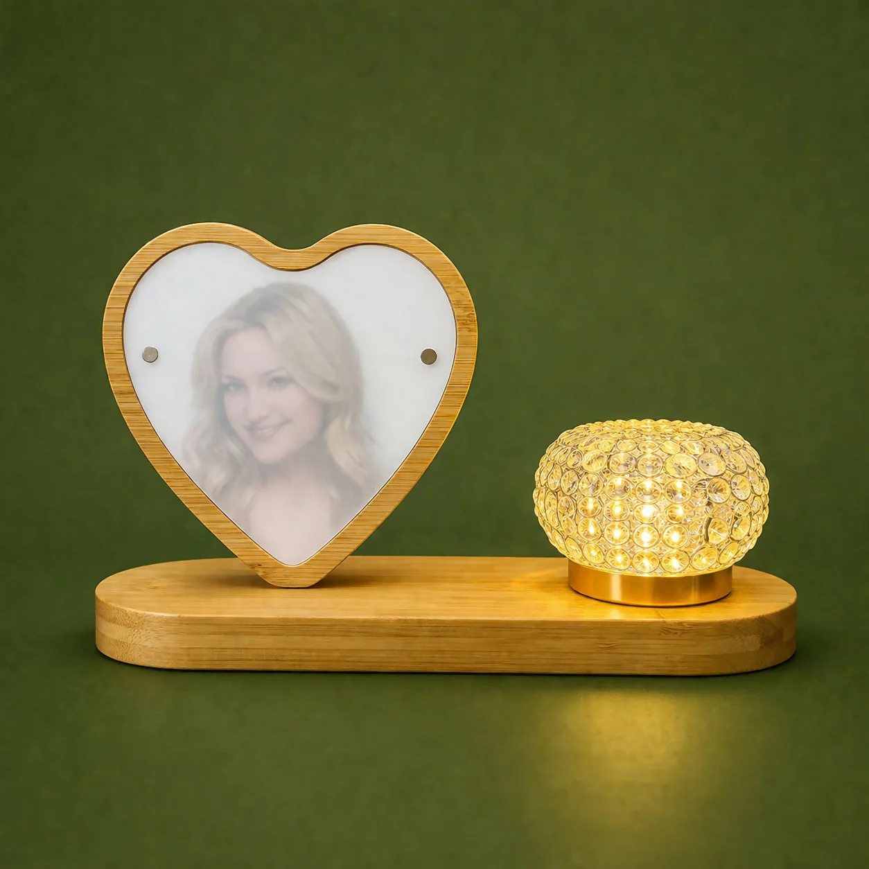 Heart Shape Wooden Photo Frame Lamp with LED Crystal Light - Image 3