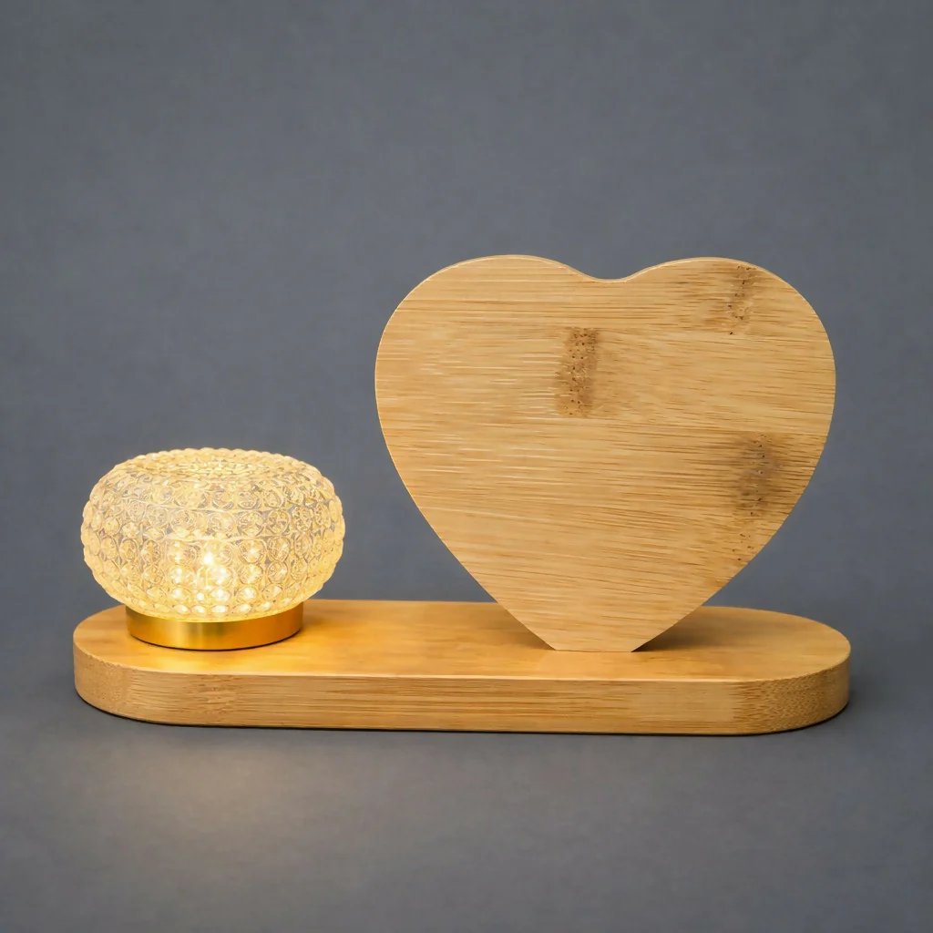 Heart Shape Wooden Photo Frame Lamp with LED Crystal Light - Image 4