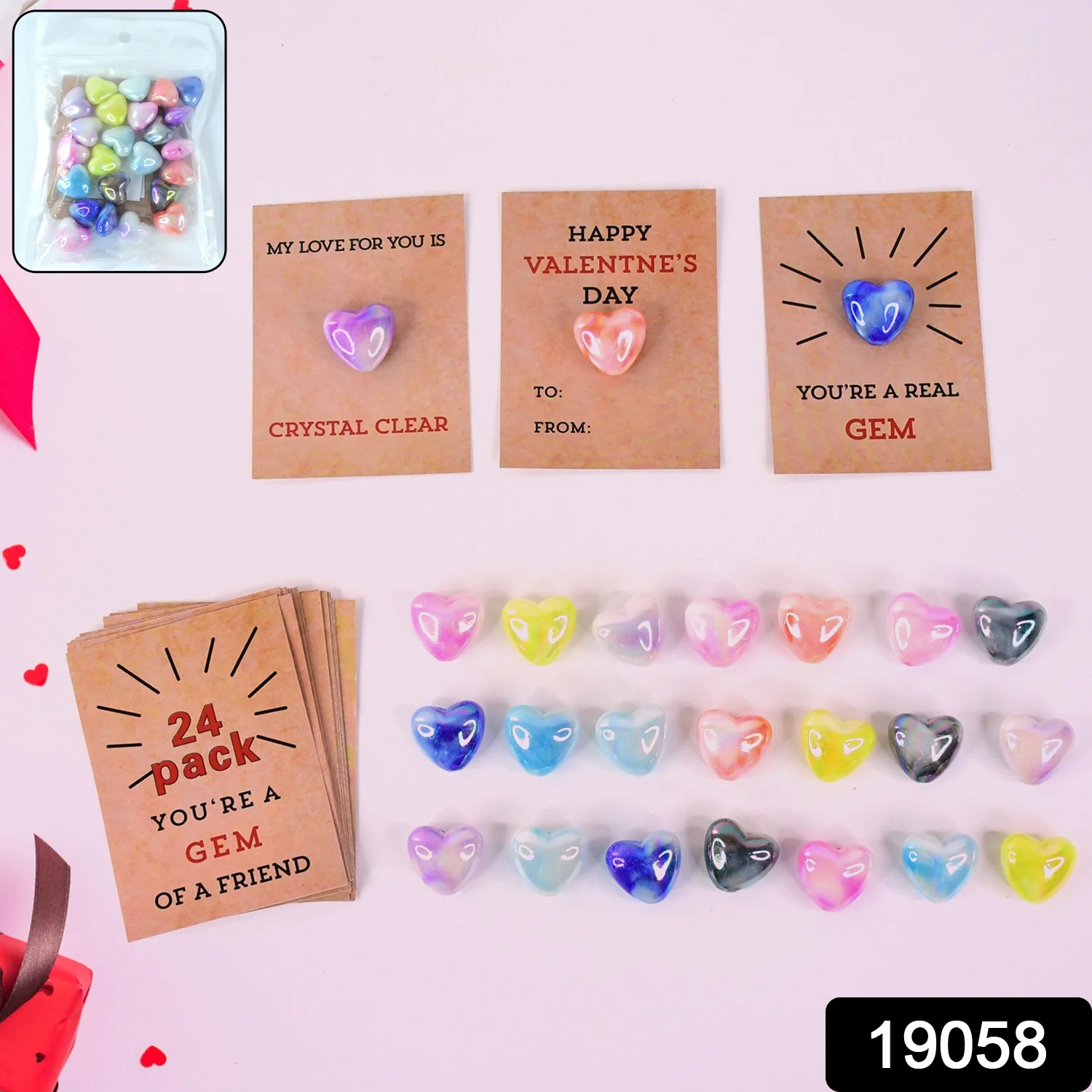 Heart-Shaped Crystal Gem Valentines with Gift Cards (24 Pc) - Image 2