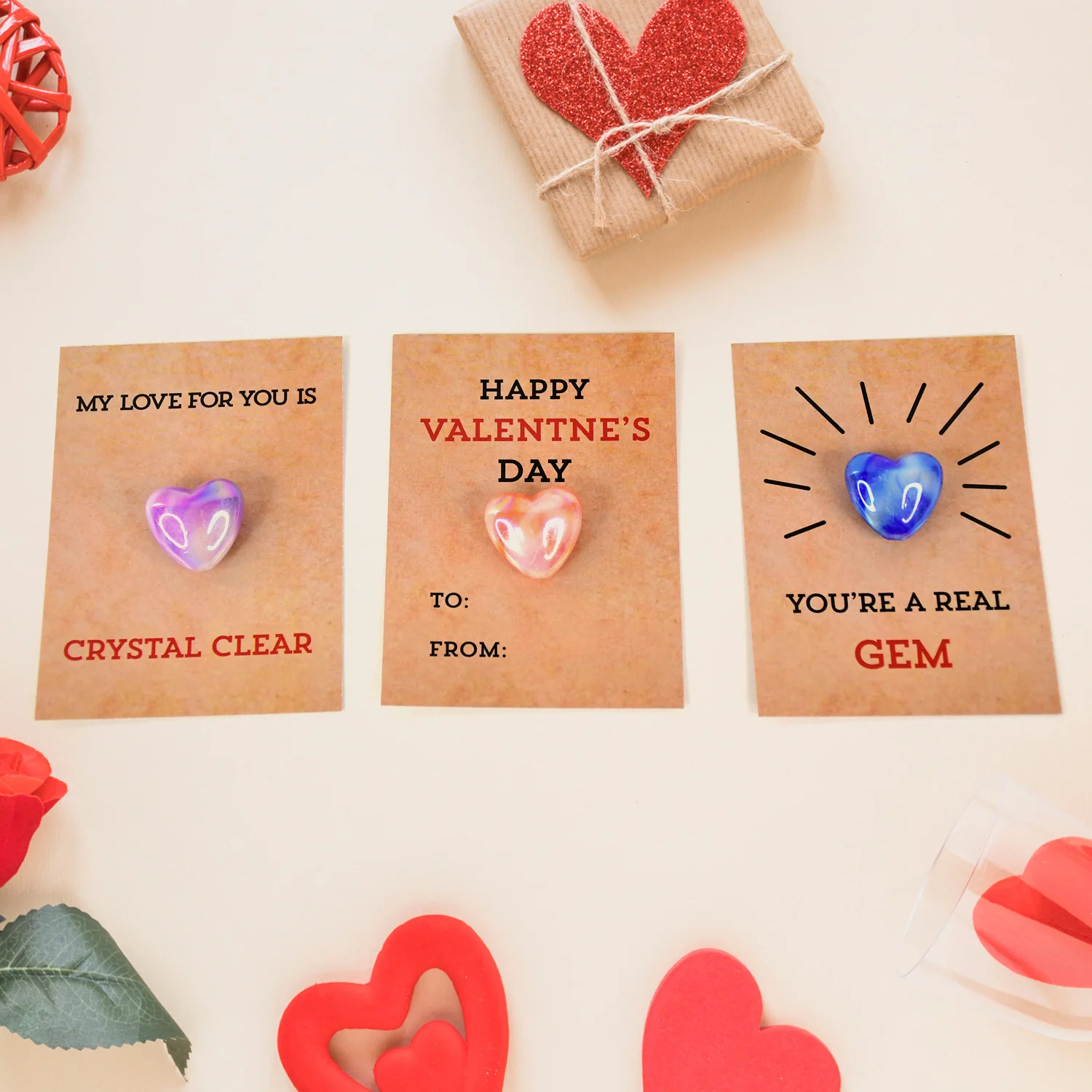 Heart-Shaped Crystal Gem Valentines with Gift Cards (24 Pc) - Image 4