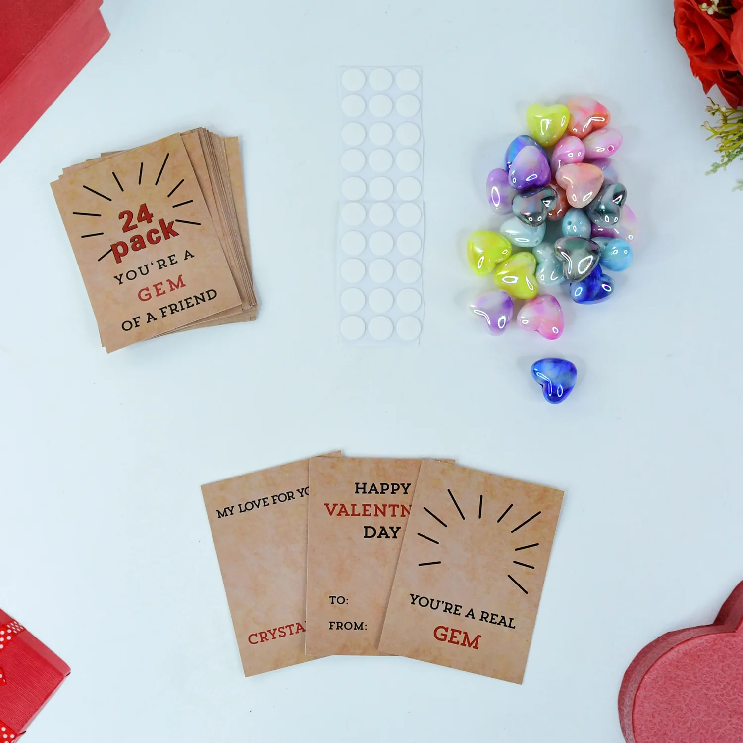 Heart-Shaped Crystal Gem Valentines with Gift Cards (24 Pc) - Image 7