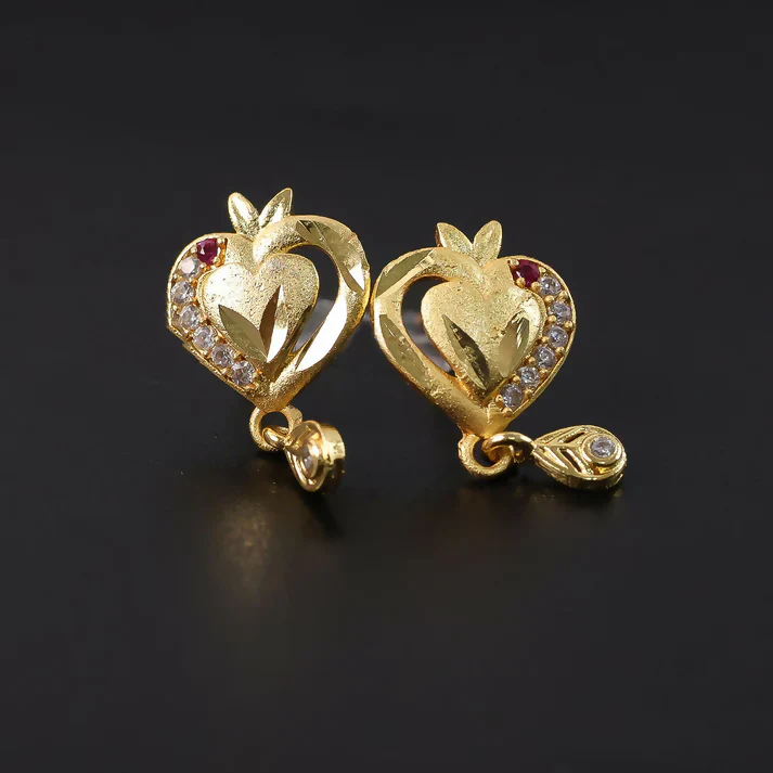 Heart Shaped Gold Finish Earrings With Crystal Border And Delicate Hanging Drop - Image 4
