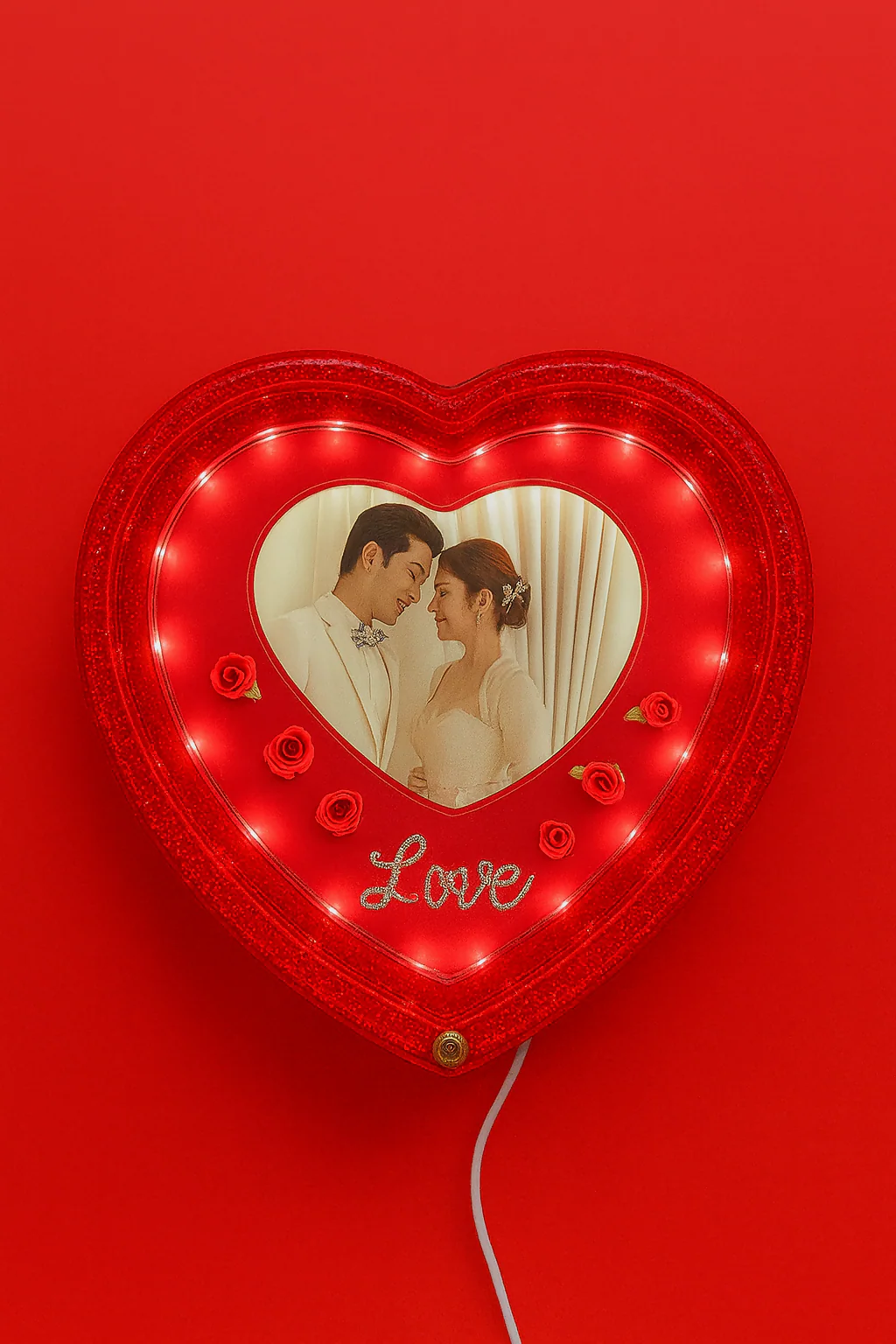 Heart-Shaped LED Love Photo Frame | Romantic Red Glowing Picture Frame with Roses & “Love” Design | 4x6 Inch Couple Photo Frame | Perfect Gift for Wedding, Anniversary, Valentine’s Day & Home Décor - Image 2