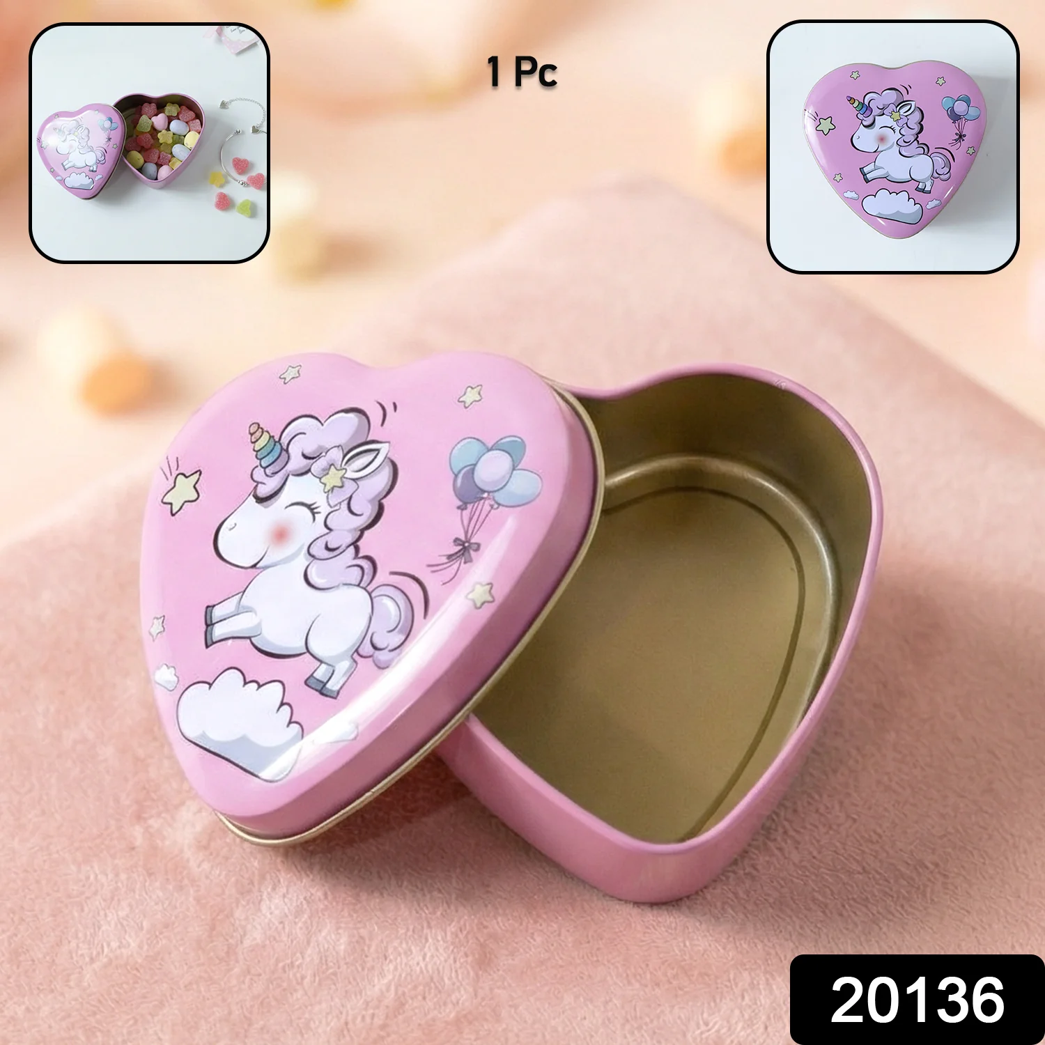 Heart Shaped Unicorn Printed Multipurpose Storage Box (1 Pc) - Image 2