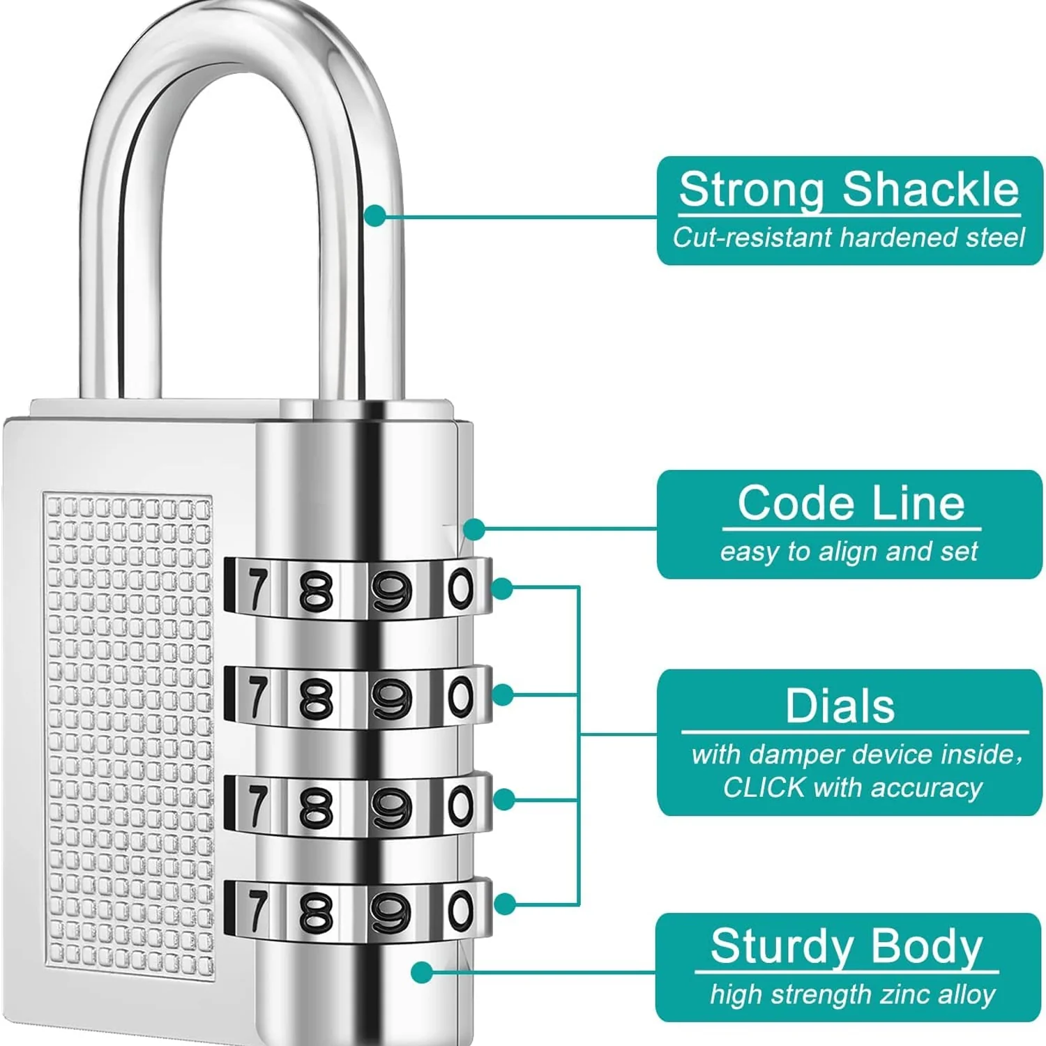 Heavy-Duty 4-Digit Resettable Combination Padlock (1 Pc) - Image 6