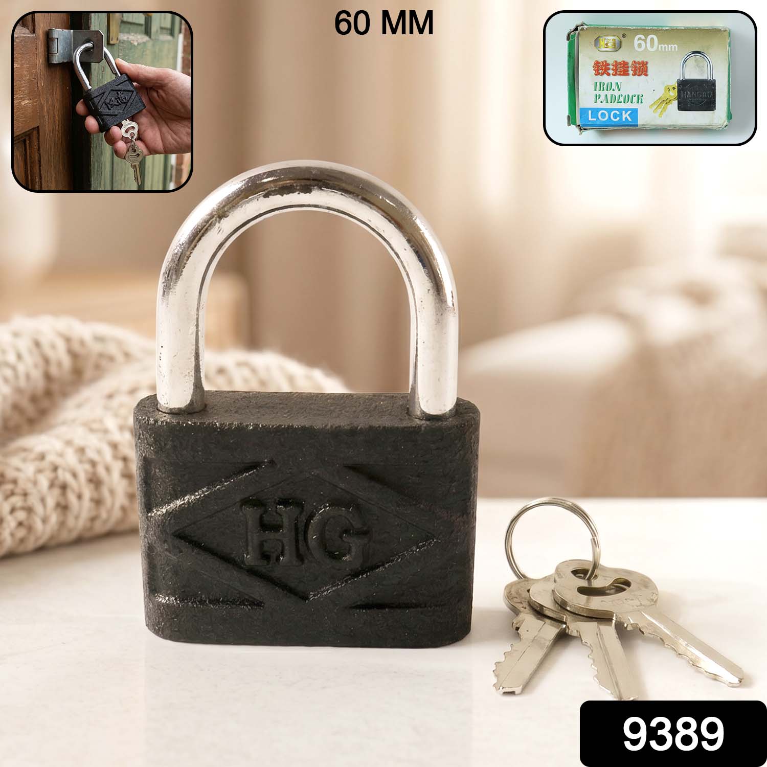 Heavy Duty 60mm Iron Pad Lock with 3 Keys - Image 2