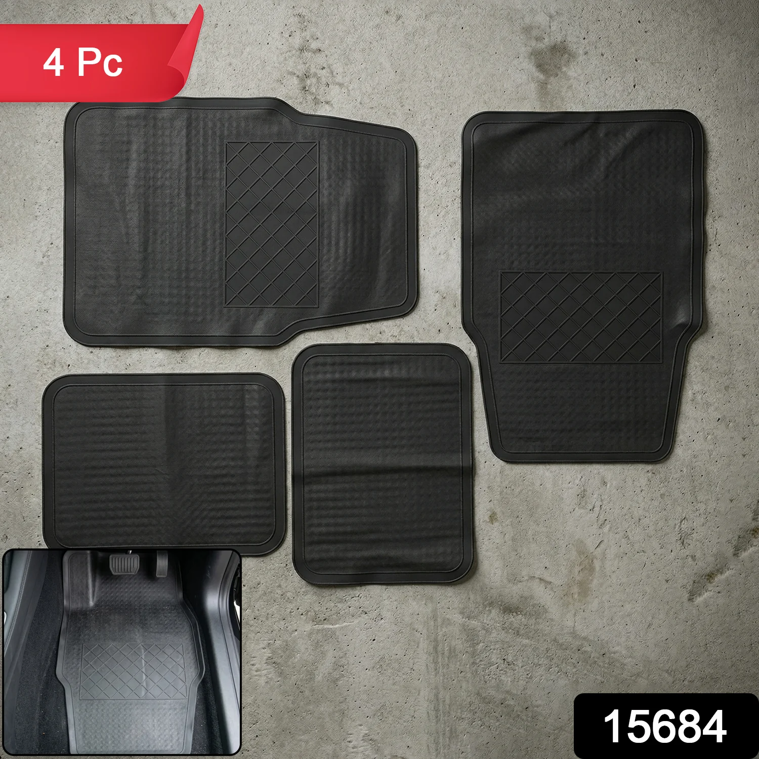 Heavy Duty Anti-Slip Rubber Car Foot Mat Set (4 Pc) - Image 2