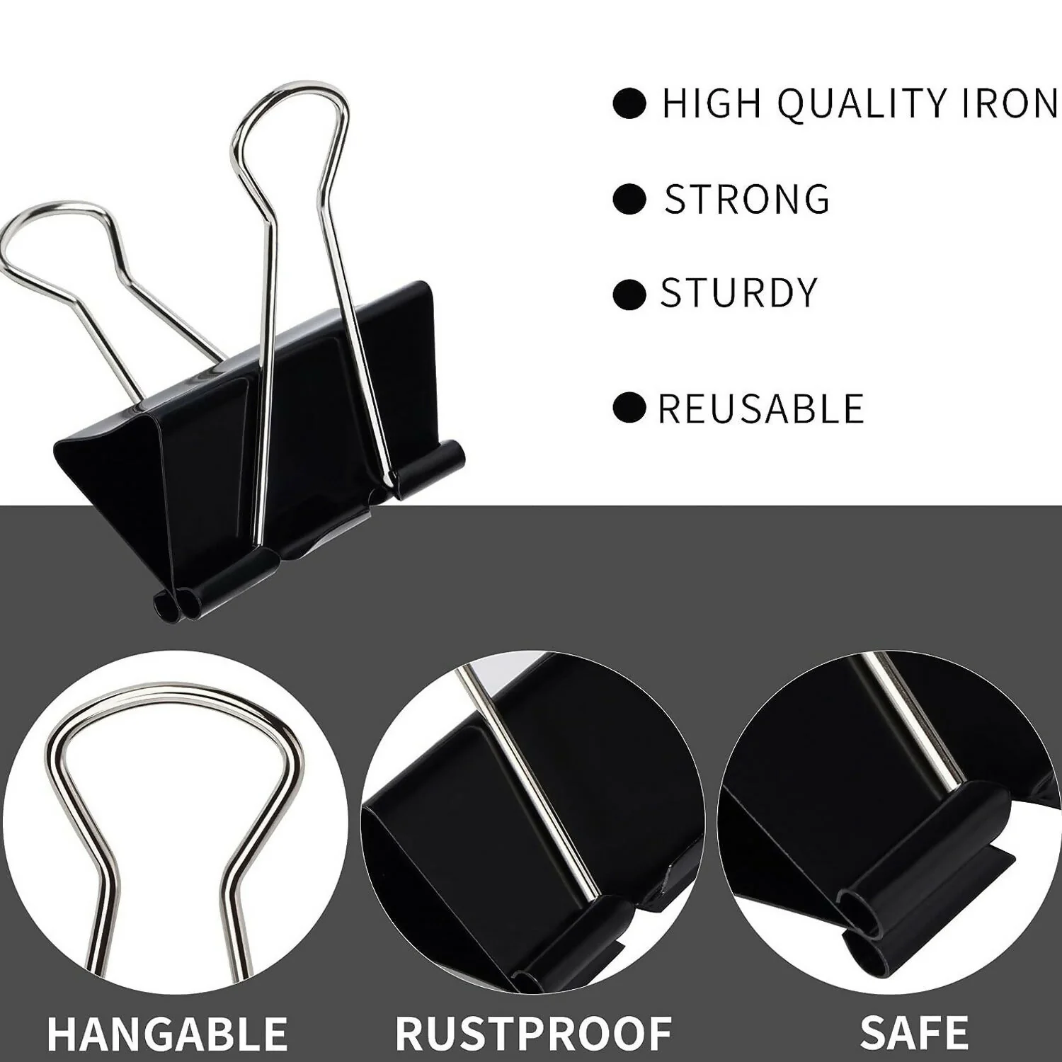 Heavy Duty Binder Clips Set with Strong Spring Grip (32 mm, 12 Pieces) - Image 3