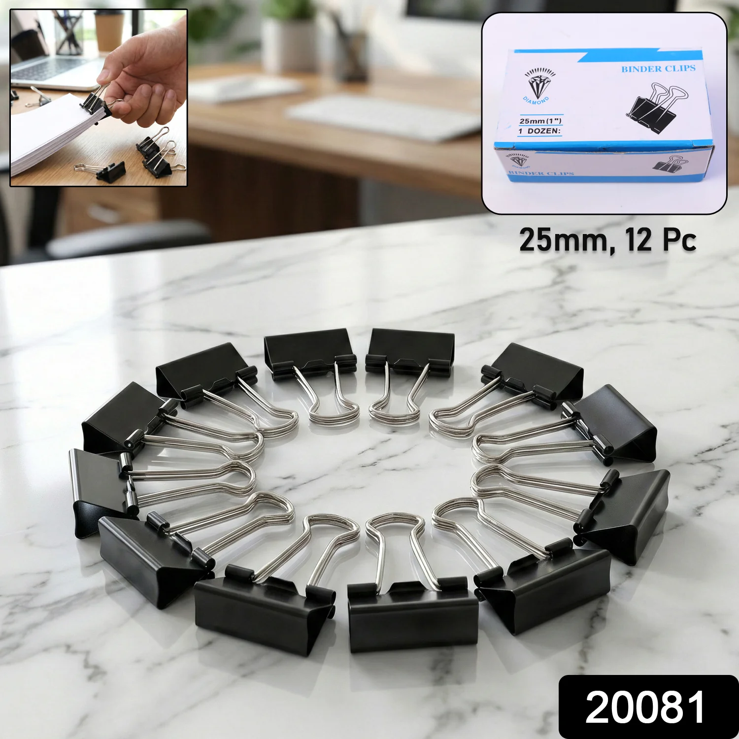 Heavy Duty Black Metal Binder Clips (25 MM, 12 Pieces Set) - Image 2