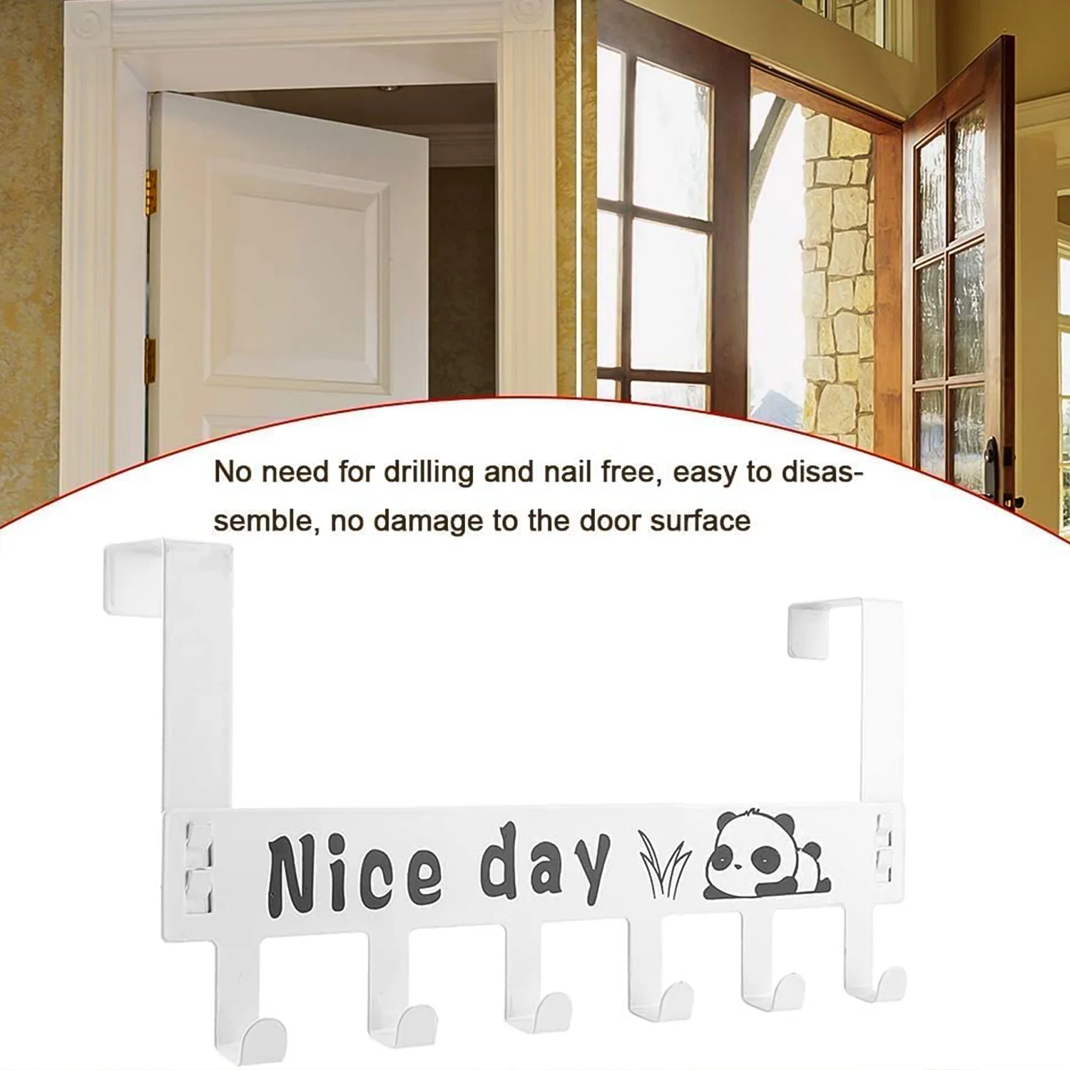 Heavy-Duty Carbon Steel Door Hook Hanger Rack (1 pc / 6 Hook / White) - Image 8