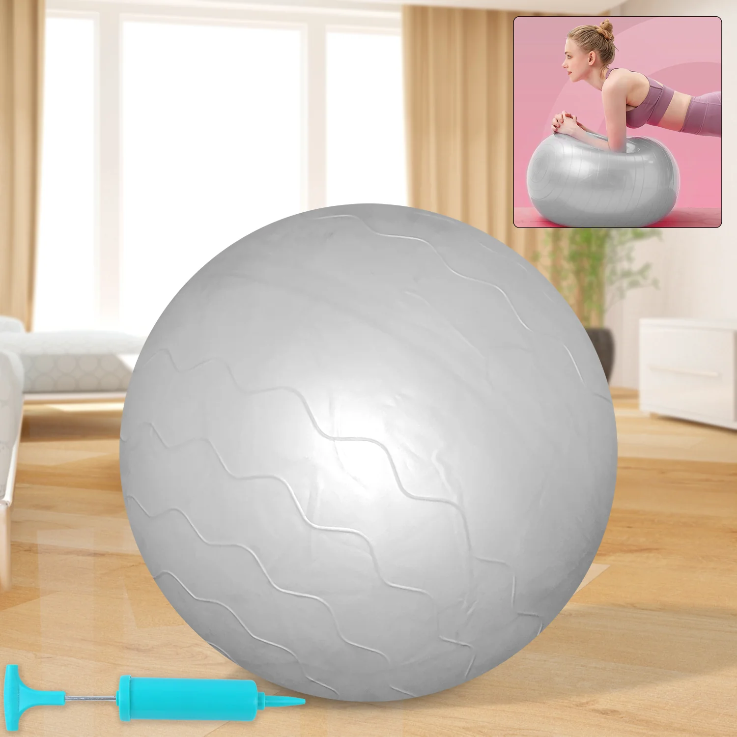 Heavy Duty Gym Ball Non-Slip Stability Ball with Foot Pump for Total Body Fitness - Image 2