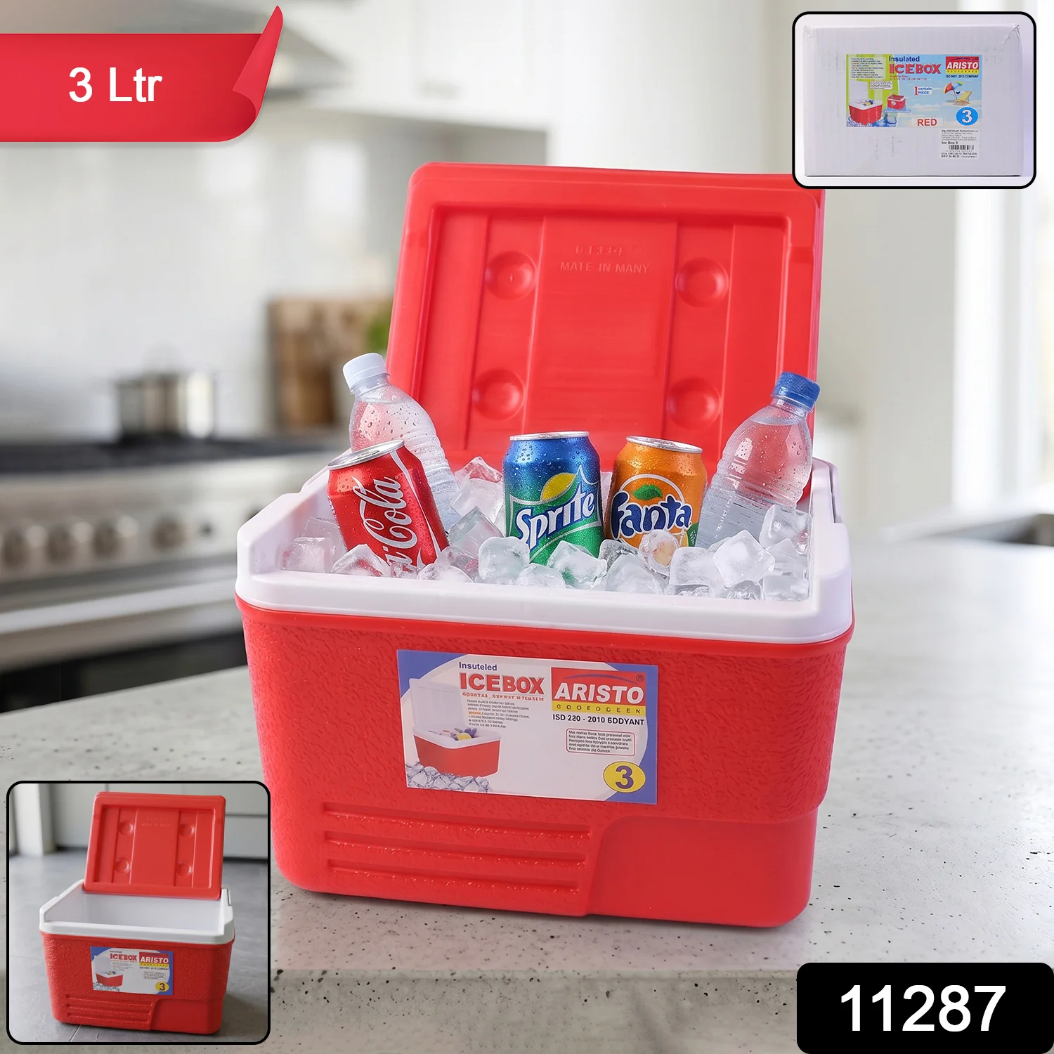 Heavy Duty Insulated Ice Box (1 Pc, Red / 3Ltr) - Image 2