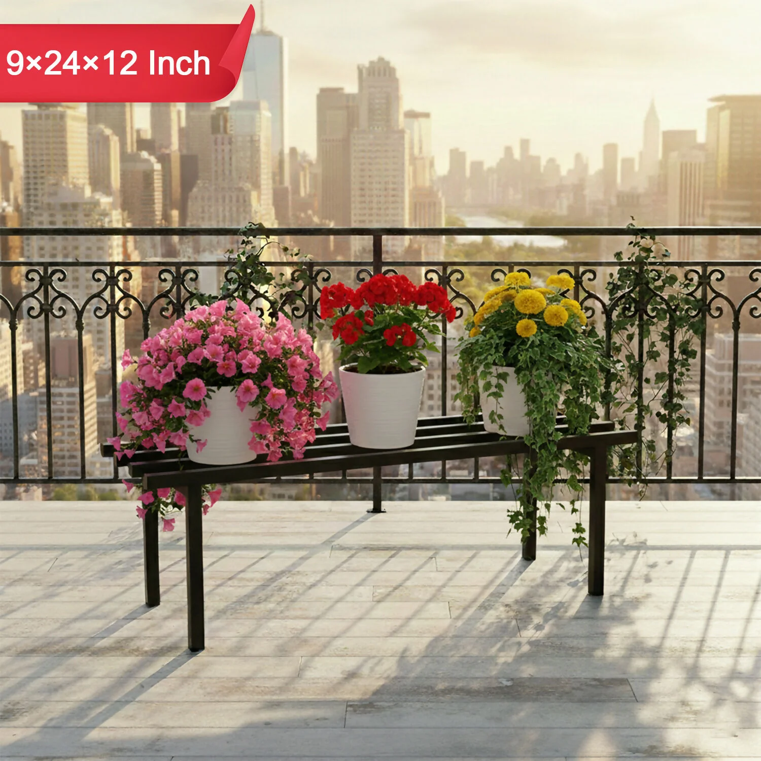 Heavy Duty Metal Rectangular Plant Stand, Flower Pot Rack for Balcony, Garden & Indoor Display - Image 2