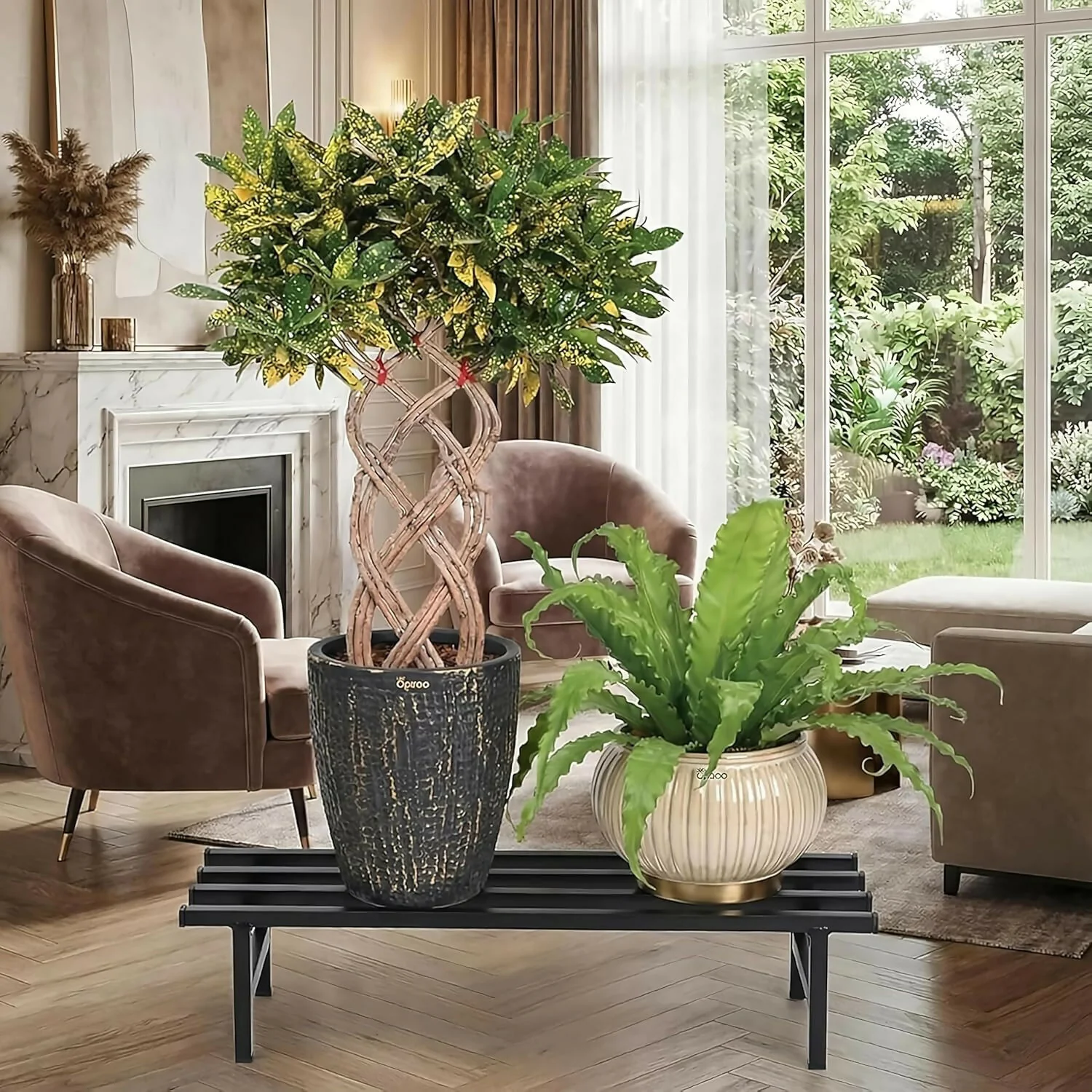 Heavy Duty Metal Rectangular Plant Stand, Flower Pot Rack for Balcony, Garden & Indoor Display - Image 8