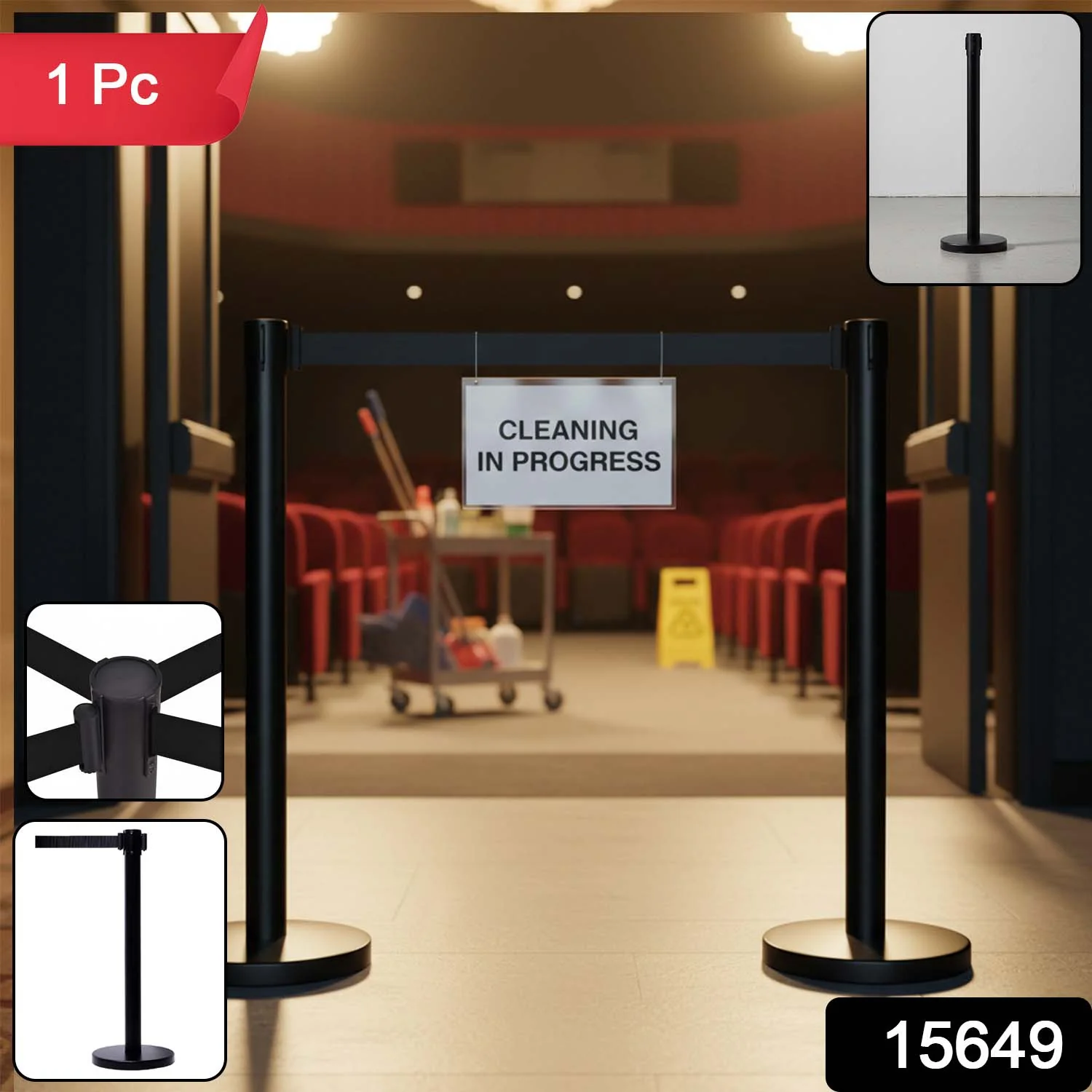 Heavy Duty Retractable Belt Crowd Control Pole with Sturdy Base – 1 Pc - Image 2