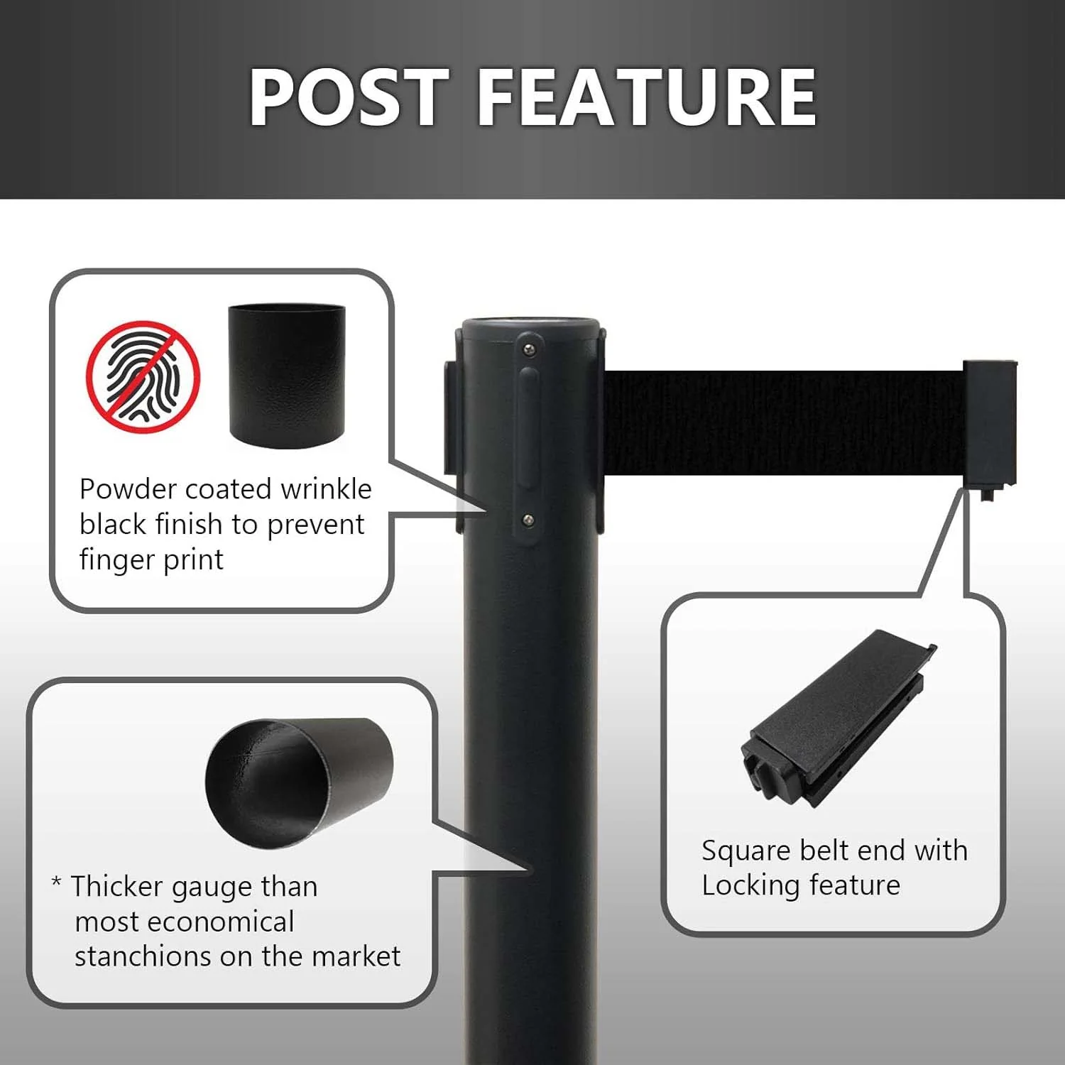 Heavy Duty Retractable Belt Crowd Control Pole with Sturdy Base – 1 Pc - Image 7