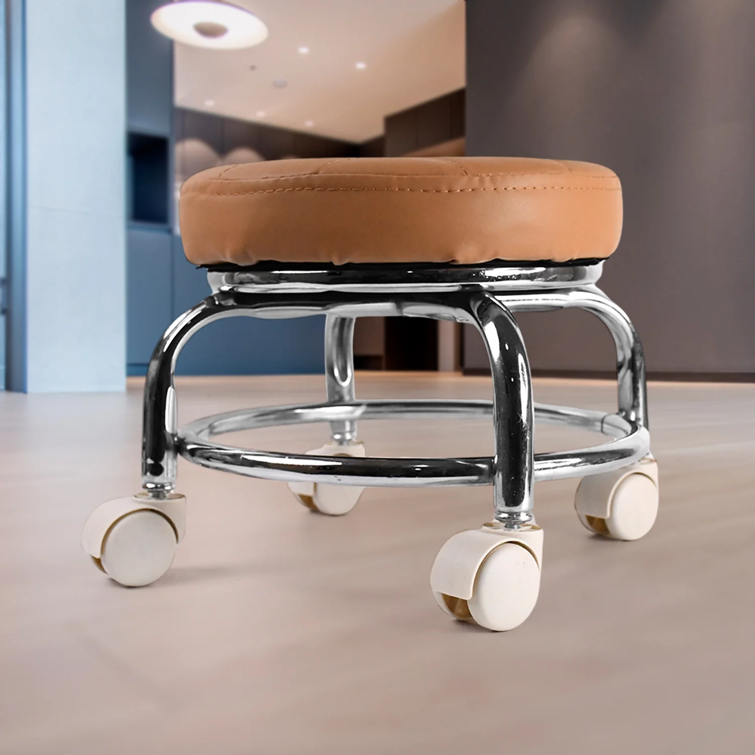 Heavy Duty Steel Base Round Rolling Stool with Wheels Pedicure Stool (1 pc) - Image 3