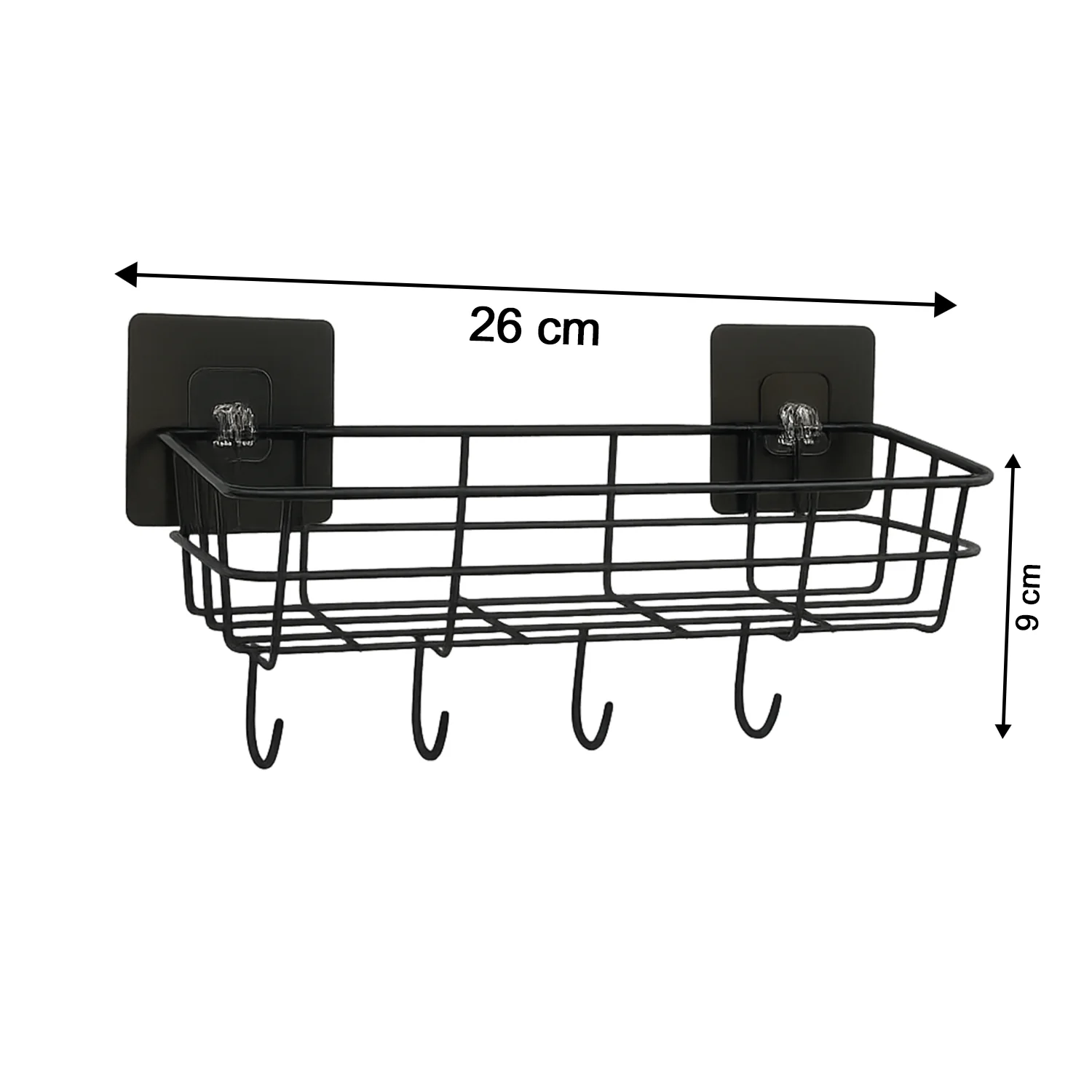 Heavy-Duty Self-Adhesive Wall Storage Baskets with Hooks (Pack of 2) - Image 4