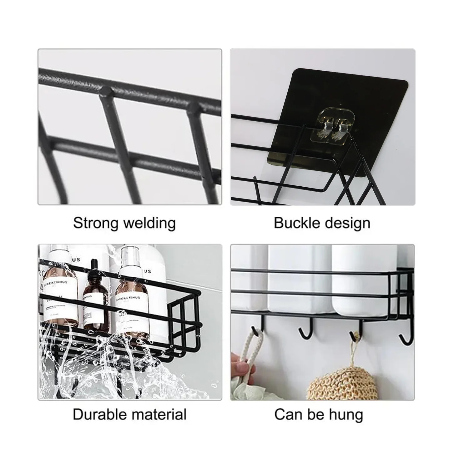 Heavy-Duty Self-Adhesive Wall Storage Baskets with Hooks (Pack of 2) - Image 6
