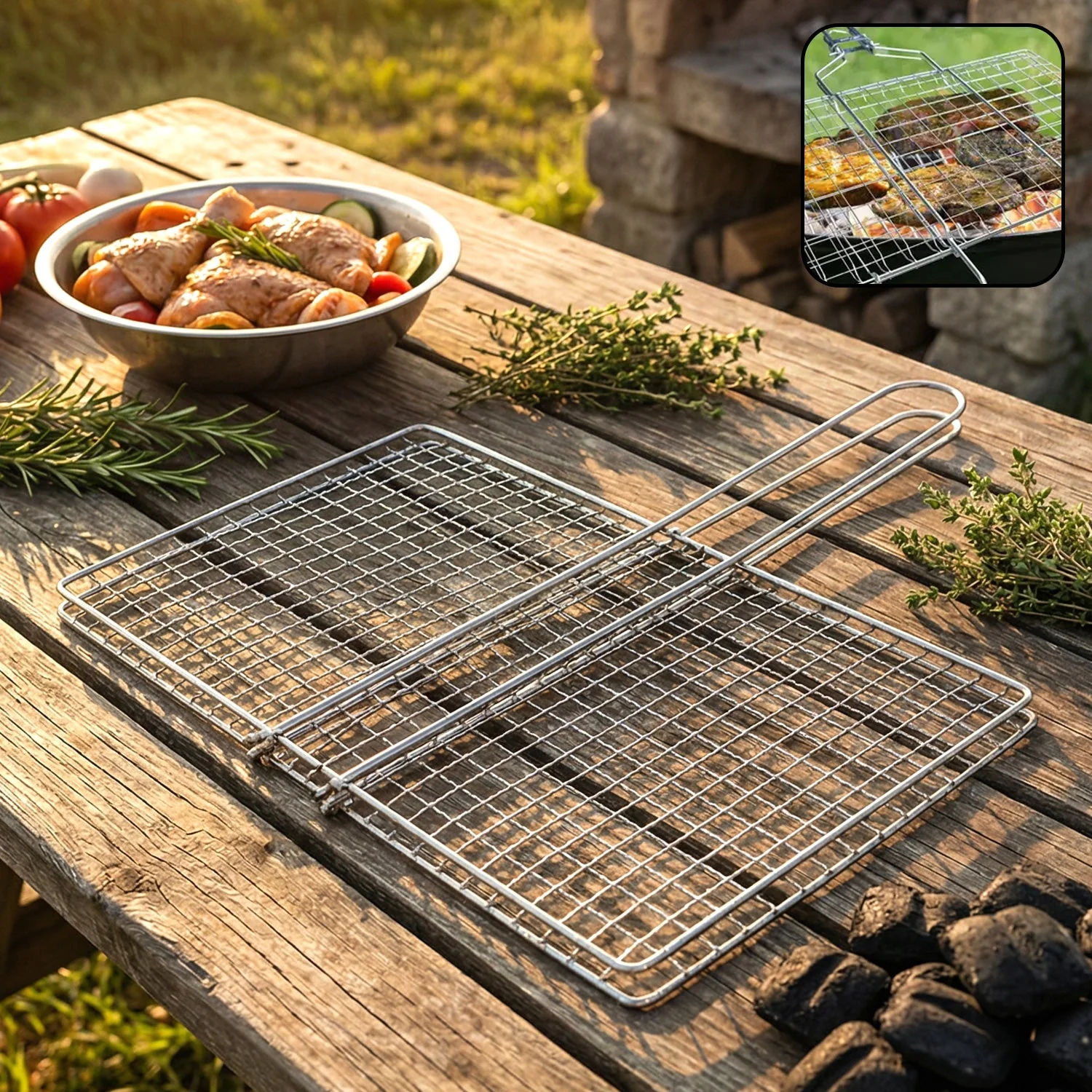 Heavy-Duty Stainless-Steel Barbecue Grill Basket (1 Pc) - Image 2