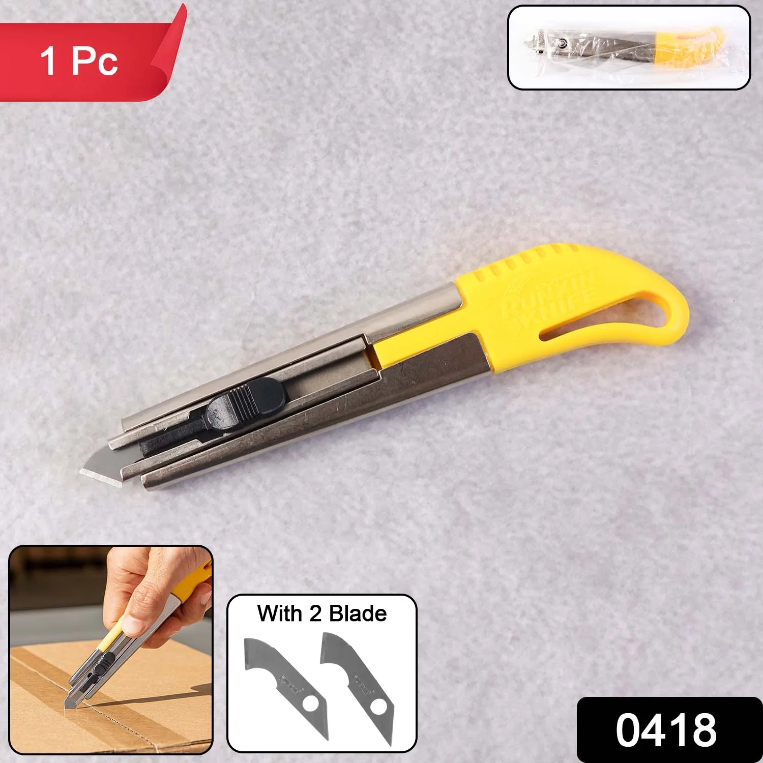 Heavy-Duty Stainless Steel Body Utility Cutter Knife (1 Pc / With 2 Extra Blade) - Image 2