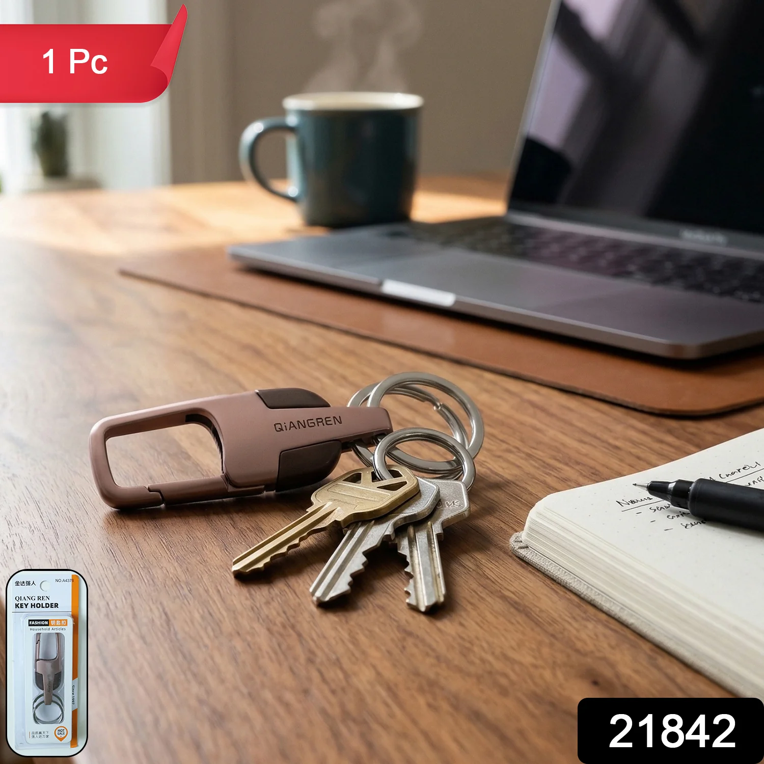 Heavy Duty Stainless Steel Key Holder with Dual Ring Carabiner Clip 1 Pc - Image 2