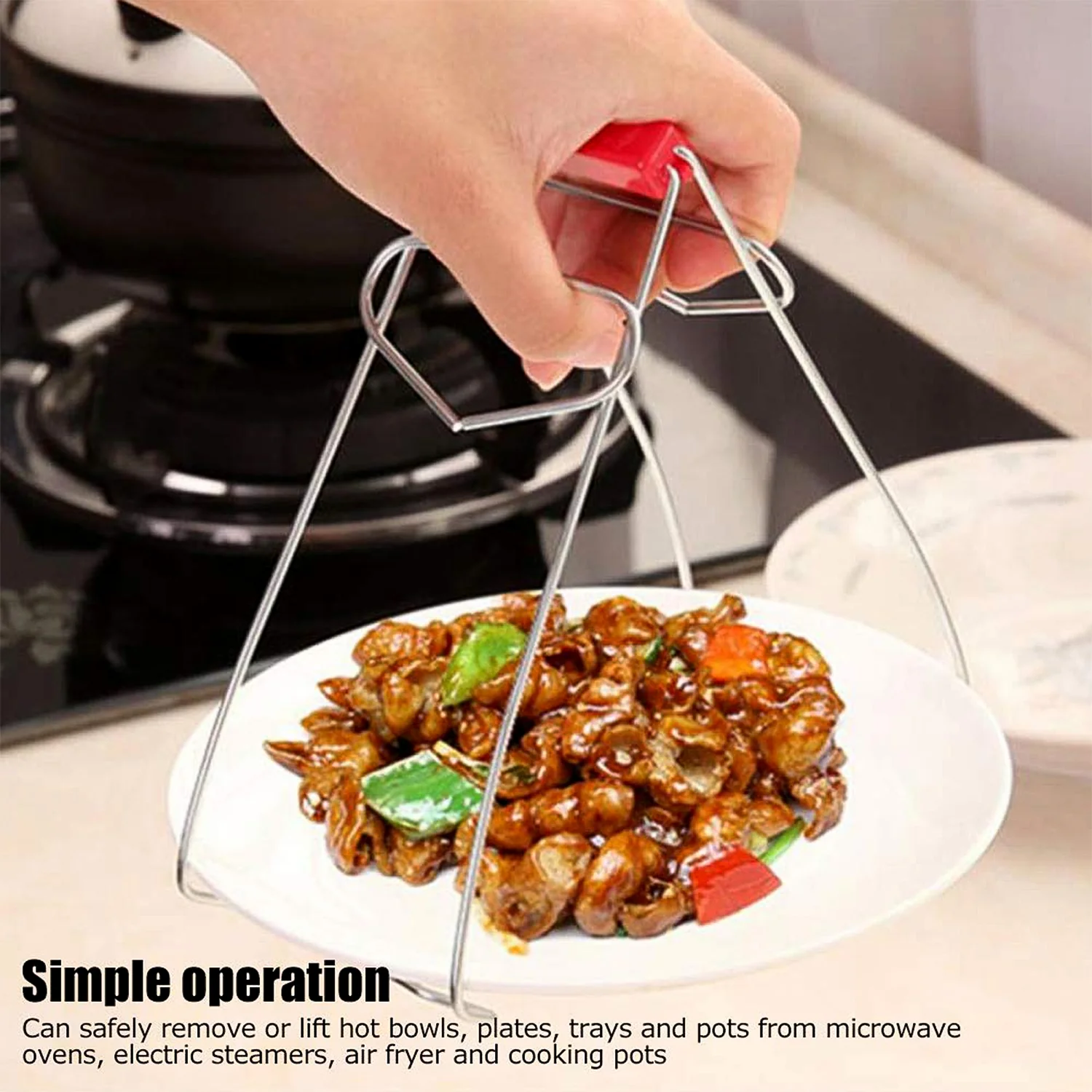 Heavy-Duty Stainless Steel Kitchen Dish Plate Bowl Vessel Gripper Tong (1 Pc) - Image 3