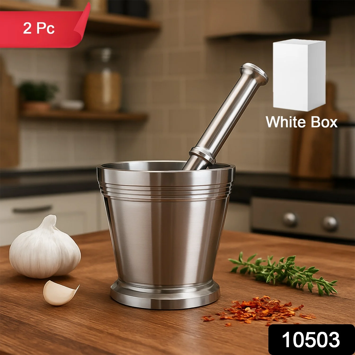 Heavy Duty Stainless Steel Mortar Pestle Set for Kitchen, Khalbatta Set (2 Pc Set) - Image 2