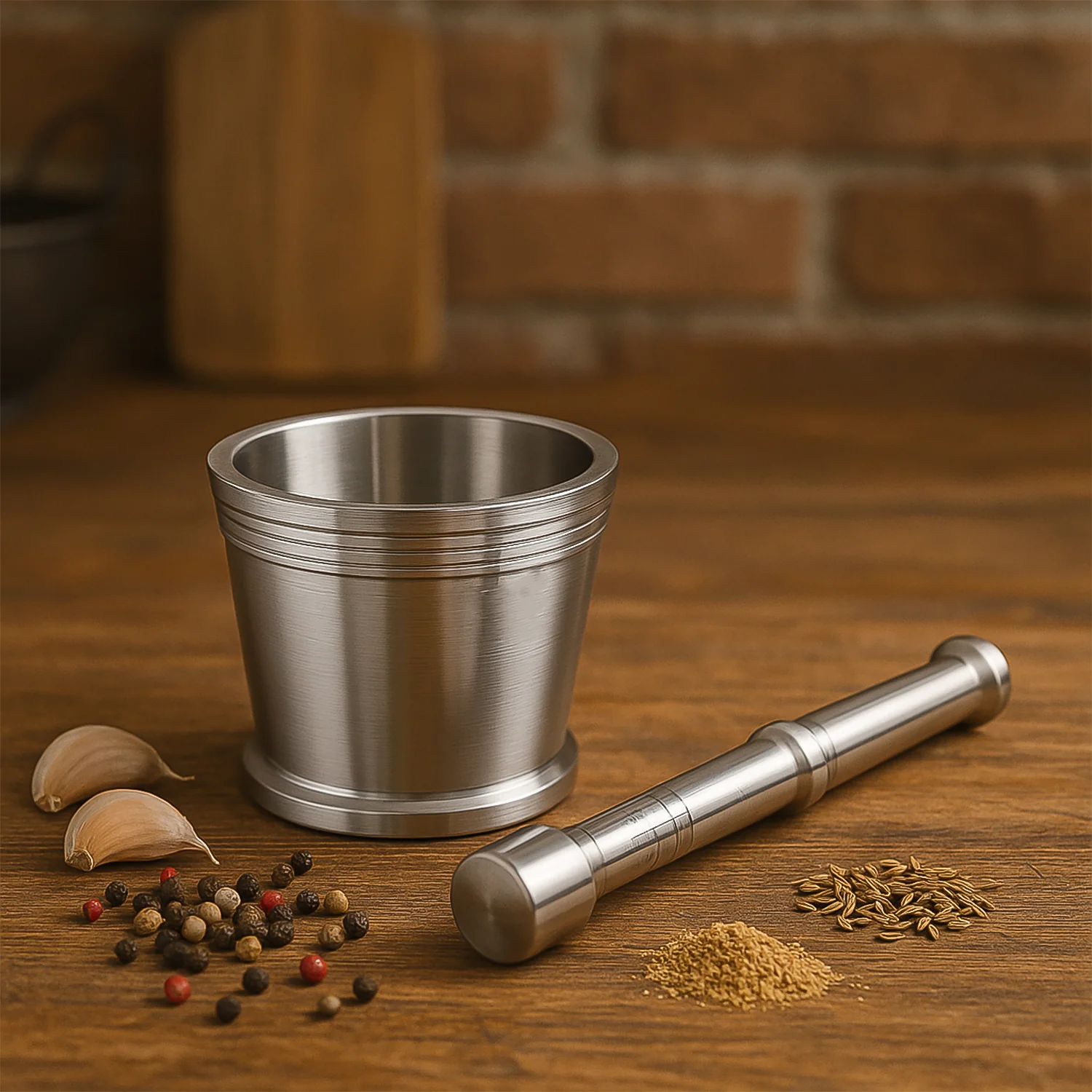 Heavy Duty Stainless Steel Mortar Pestle Set for Kitchen, Khalbatta Set (2 Pc Set) - Image 3