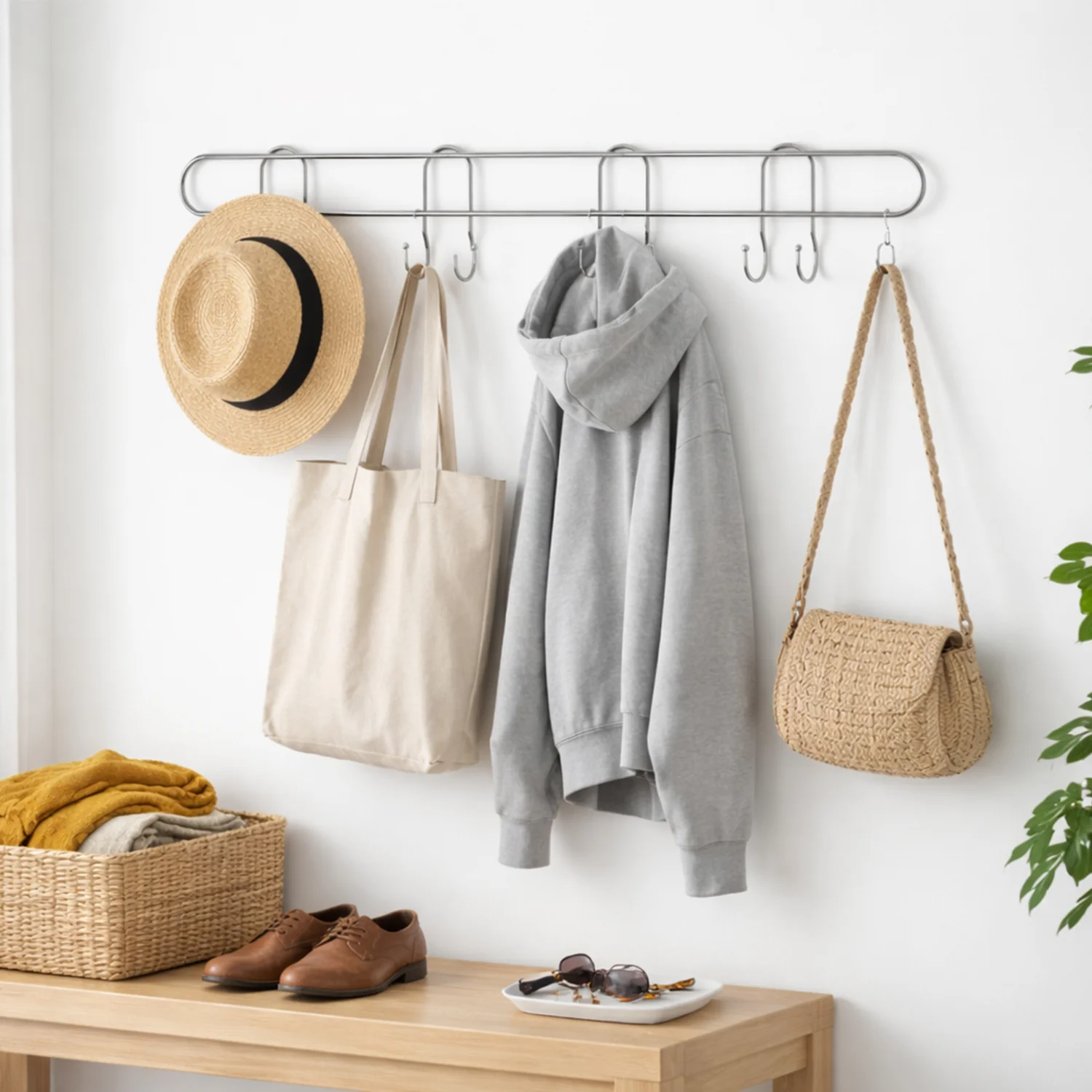 Heavy Duty Stainless Steel Wall Mounted Hook Rack (1 Pc) - Image 5