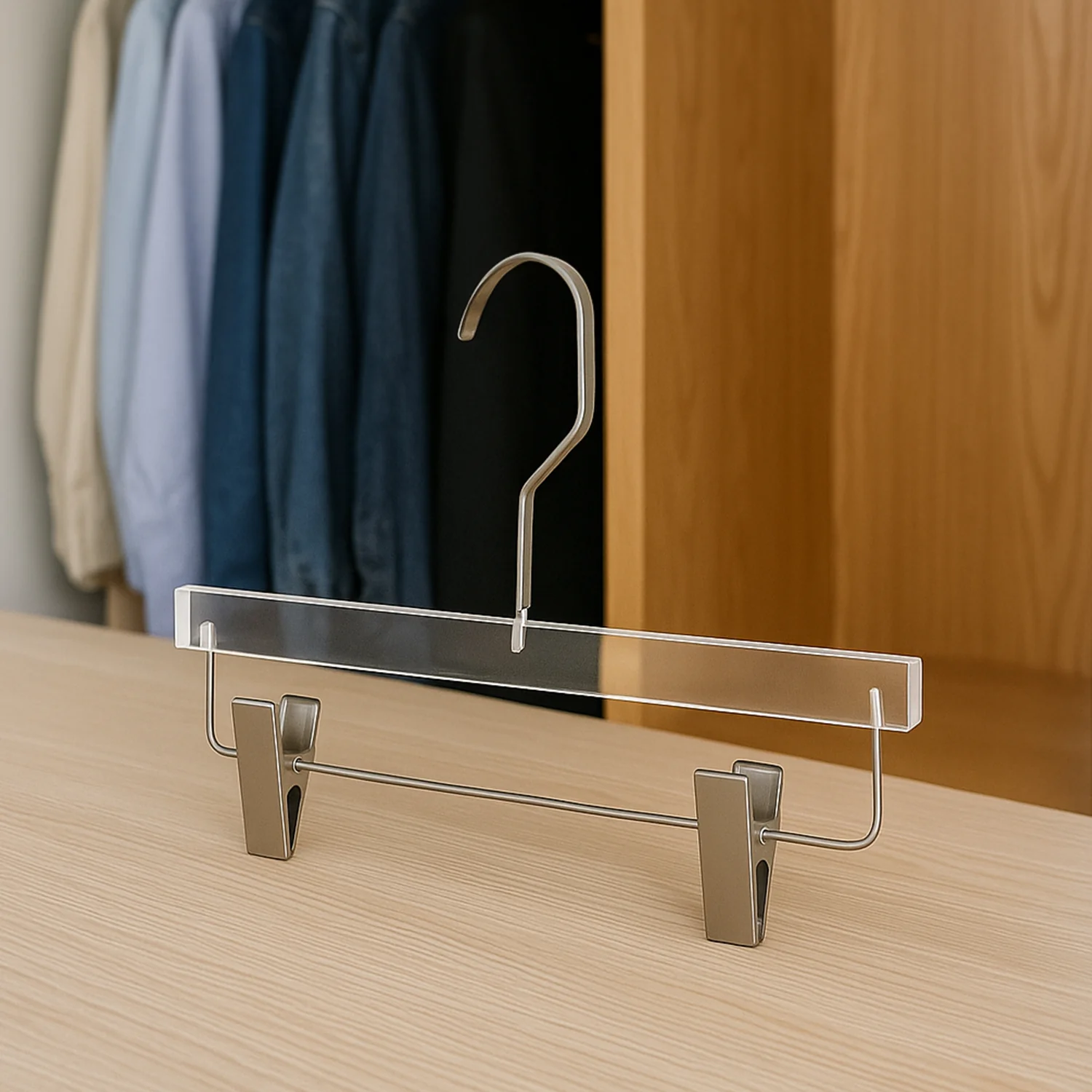 Heavy-Duty Transparent Acrylic Hanger With Adjustable Clips - Image 3
