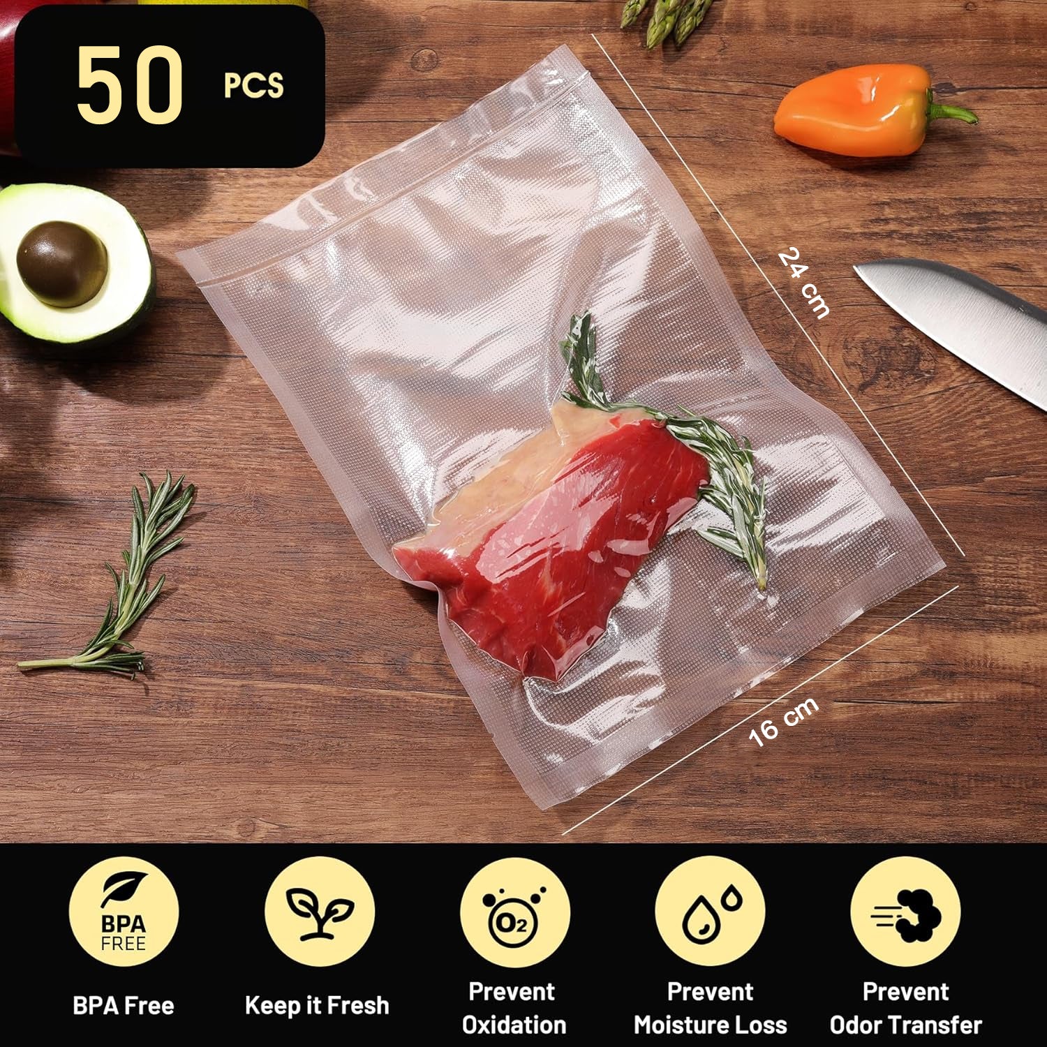 Heavy-Duty Vacuum Sealer Food Bags (24×16 cm, Pack of 50) - Image 6