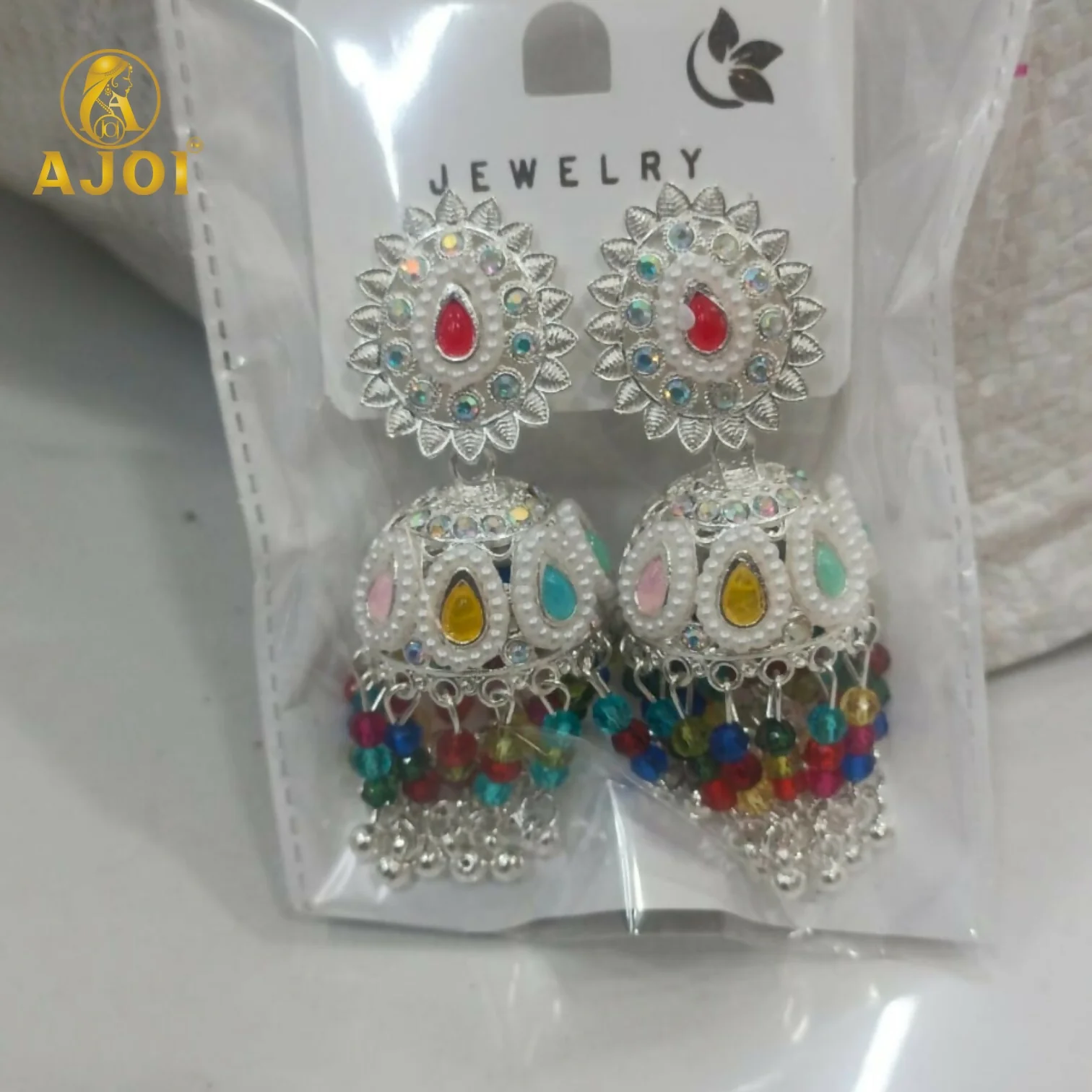 Heirloom-Inspired Silver Kundan Jhumka Earrings with Multicolor Bead Tassels & Pearl Accents - Image 5