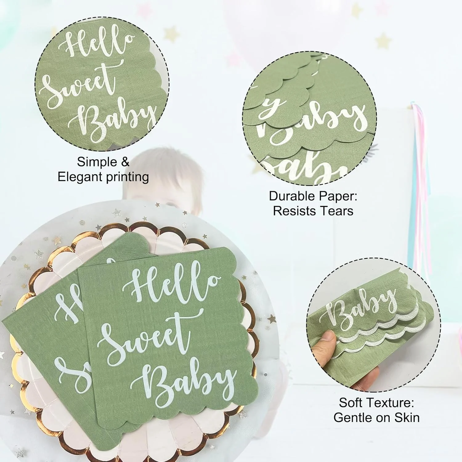 Hello Sweet Baby Party Paper Napkins (31 x 31 cm / 24 Pc) - Image 3