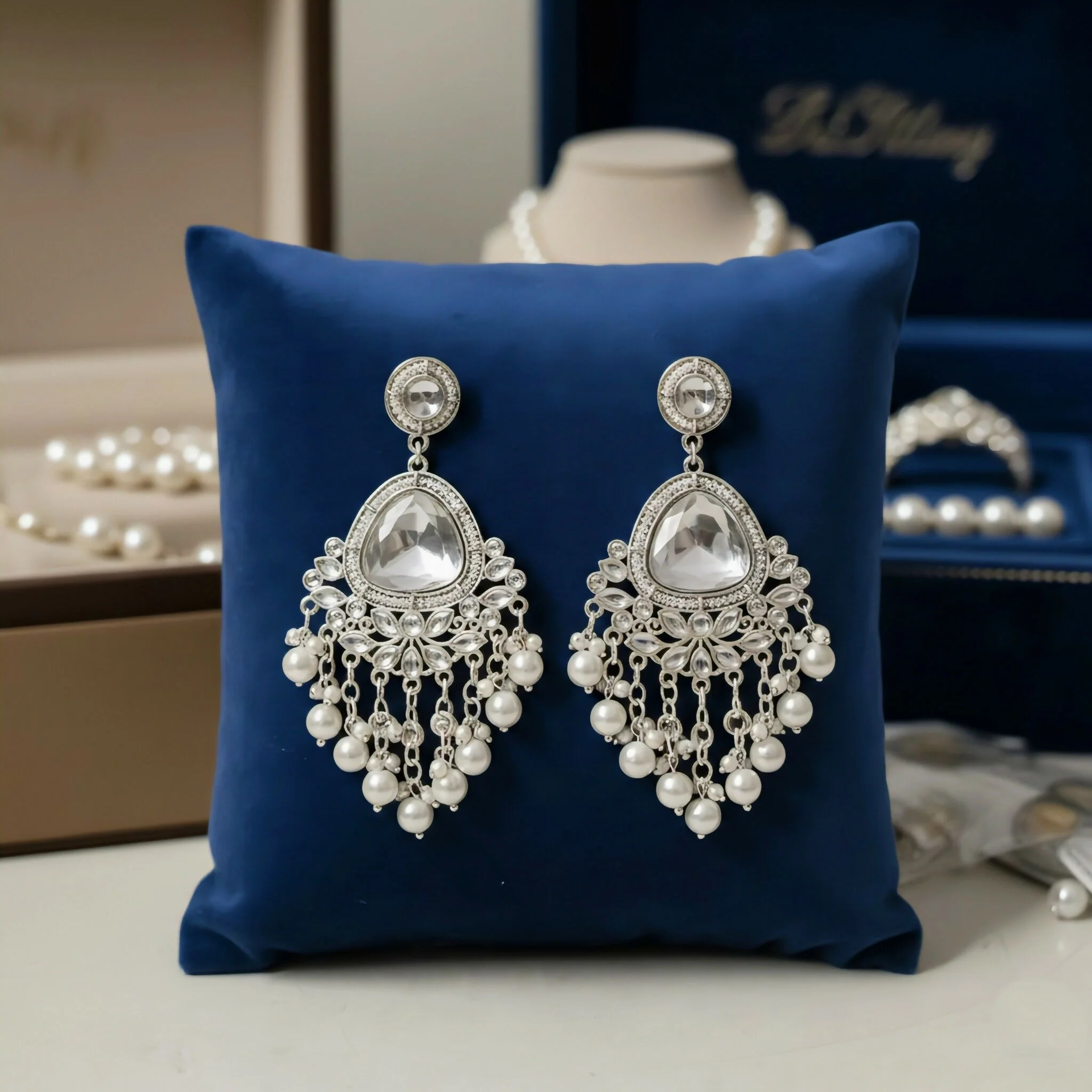 Heritage Pearl & Kundan Statement Earrings – Handcrafted Traditional Bridal Jhumkas - Image 3