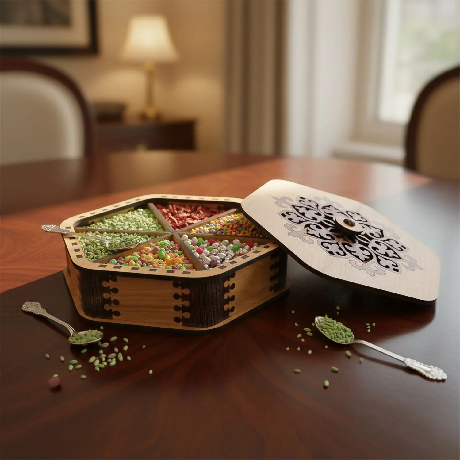 Hexagon Decorative Dry Fruit & Mukhwas Storage Box - Image 4