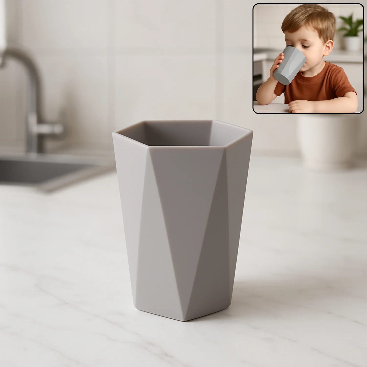 Hexagon Shape Small Plastic Drinking Glass (1 Pc)