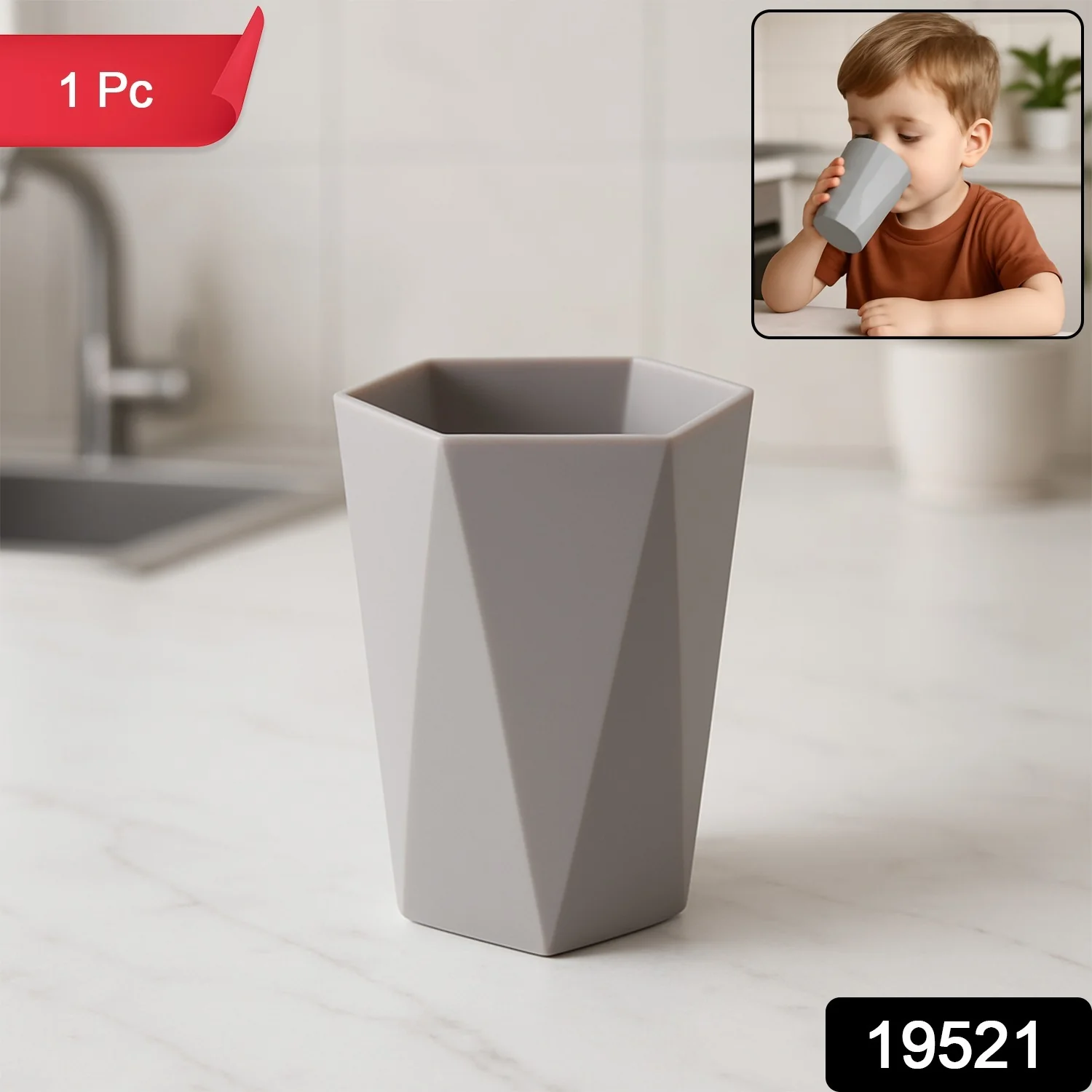 Hexagon Shape Small Plastic Drinking Glass (1 Pc) - Image 2