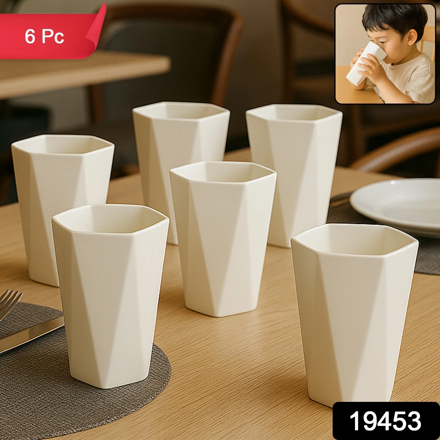 Hexagon Shape Plastic Drinking Glass Set (6 Pc) - Image 2