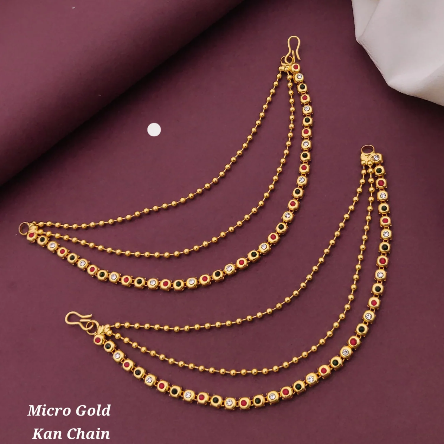 High Quality Gold Plated Triple Strand Ear Chains for Weddings (Multi) - Image 2