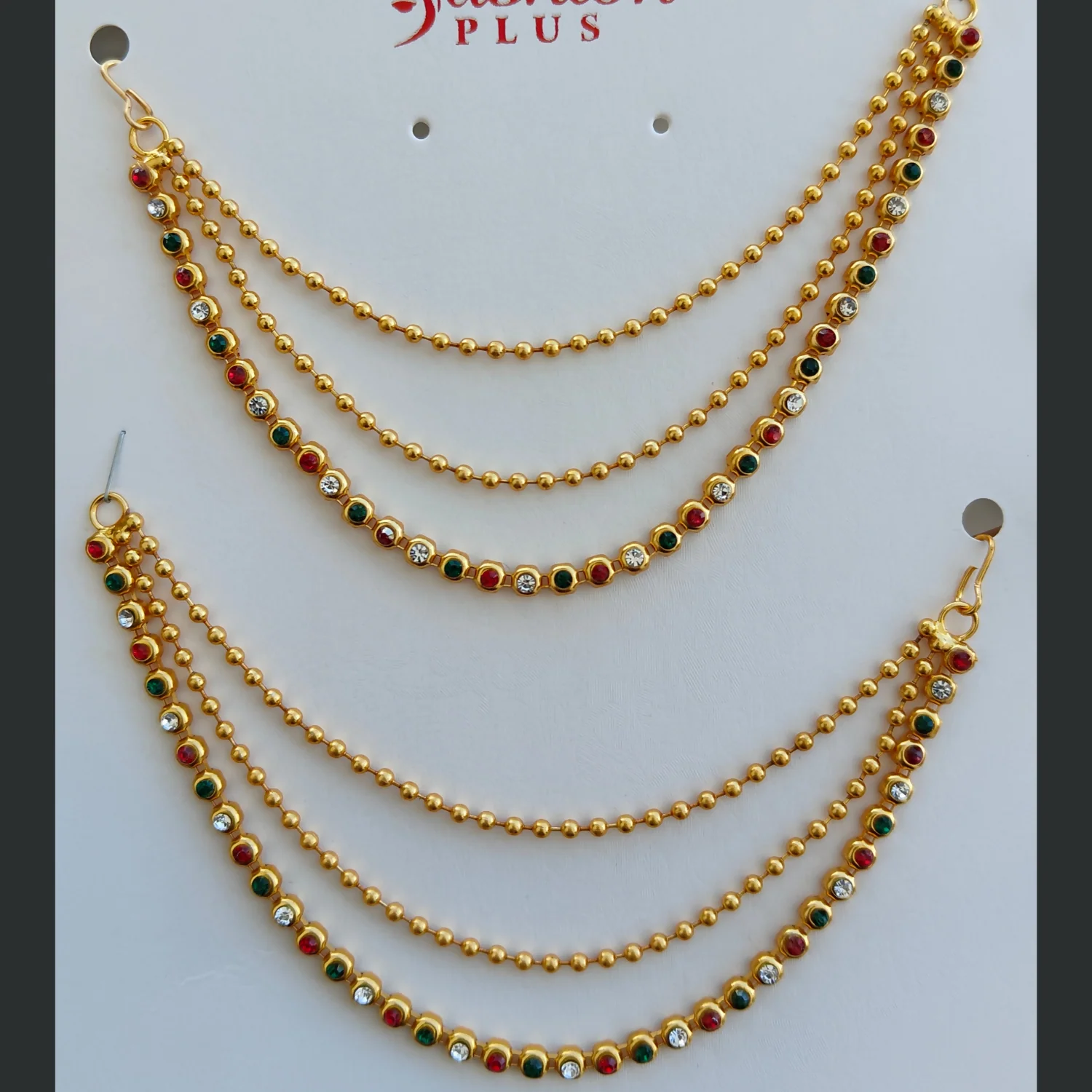 High Quality Gold Plated Triple Strand Ear Chains for Weddings (Multi) - Image 3