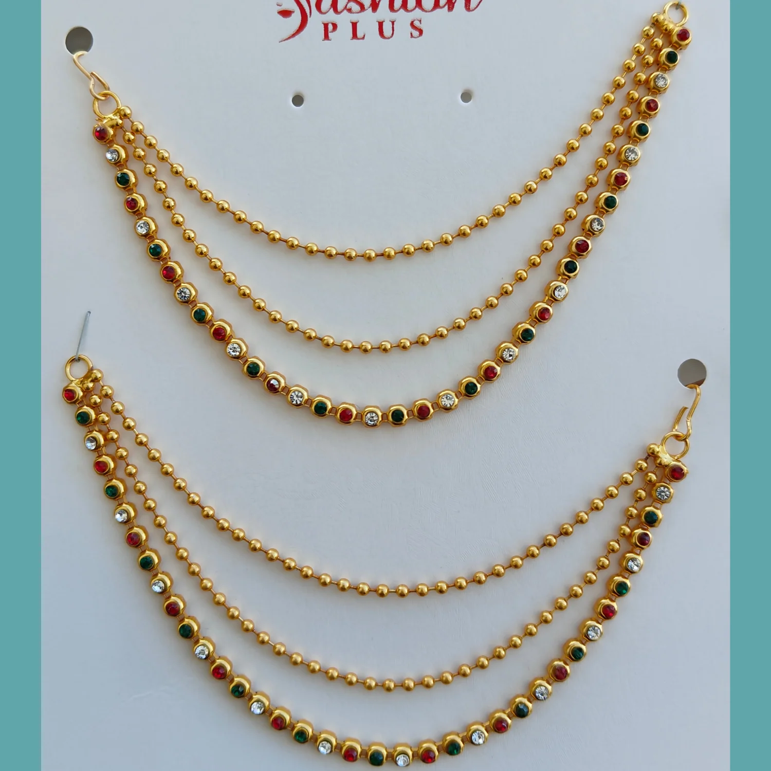 High Quality Gold Plated Triple Strand Ear Chains for Weddings (Multi) - Image 4