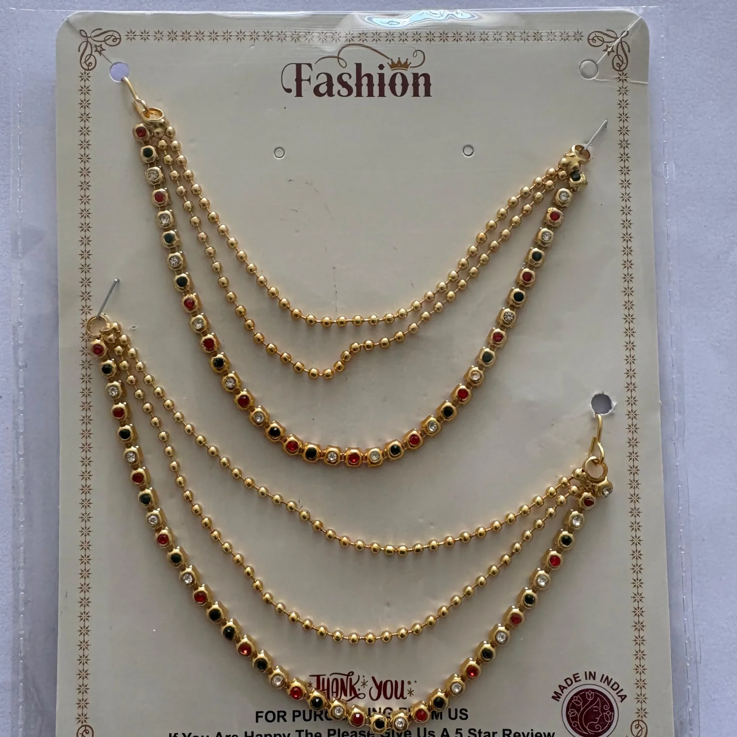 High Quality Gold Plated Triple Strand Ear Chains for Weddings (Multi) - Image 5