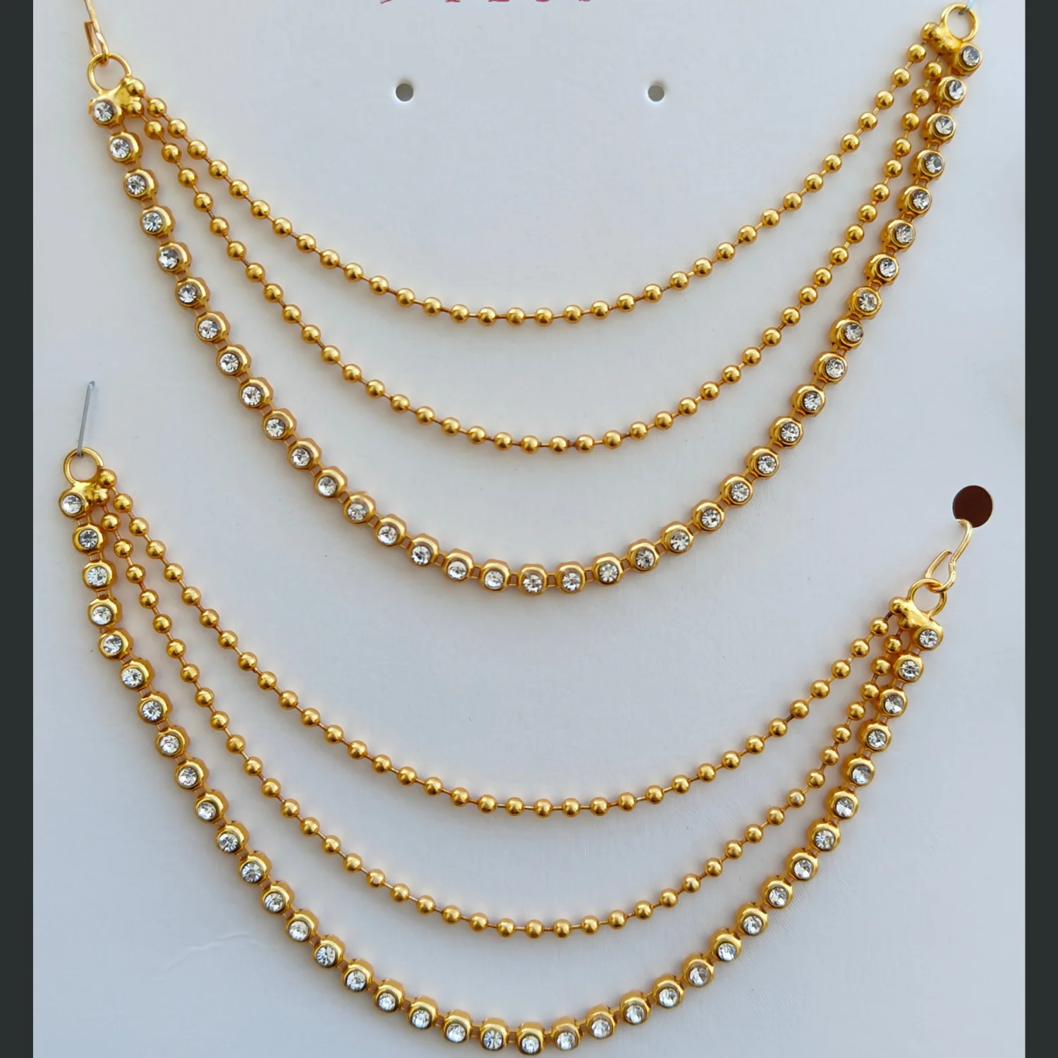 High Quality Gold Plated Triple Strand Ear Chains for Weddings (White) - Image 3