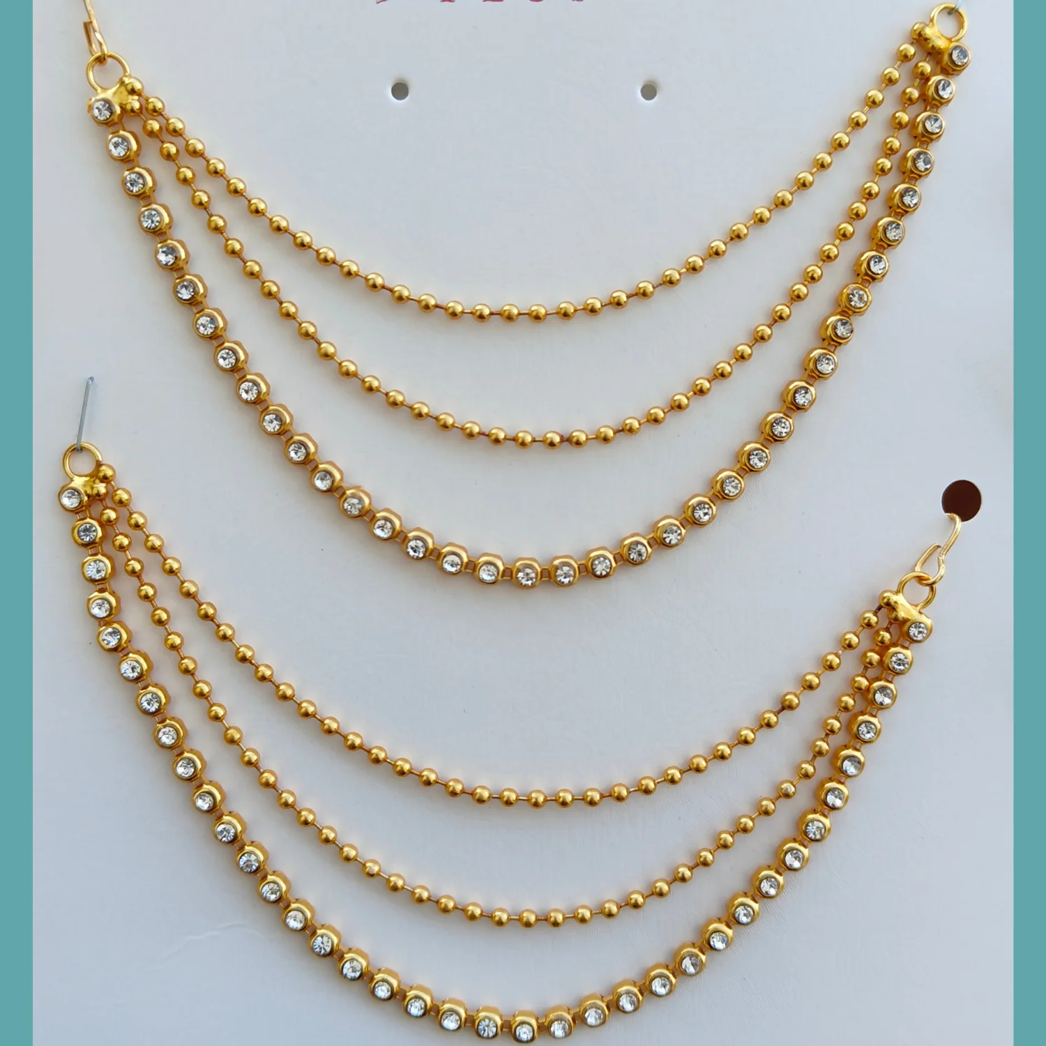 High Quality Gold Plated Triple Strand Ear Chains for Weddings (White) - Image 4