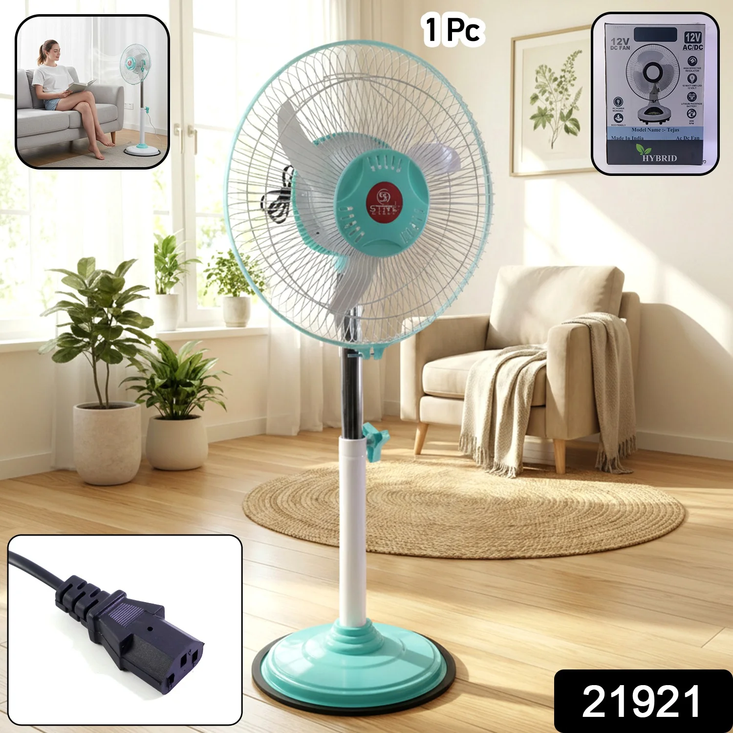 12V DC Hybrid Pedestal Table Fan (Adapter Not Include) - Image 2