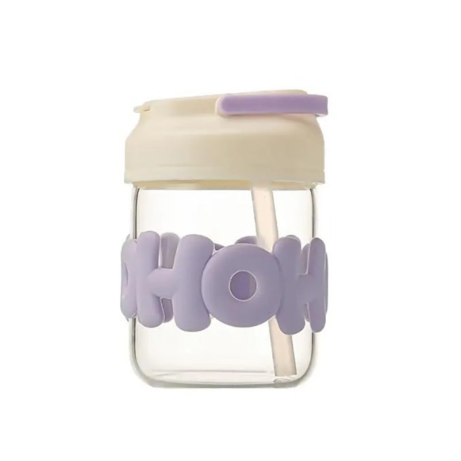 HOHO Cute Glass Milk Jar with Straw & Silicone Lid | 350ml Leakproof Reusable Mason Tumbler | Aesthetic Smoothie & Juice Cup for Kids & Adults | Pastel Silicone Sleeve | 12cm x 7cm | Eco-Friendly Drinkware - Image 4