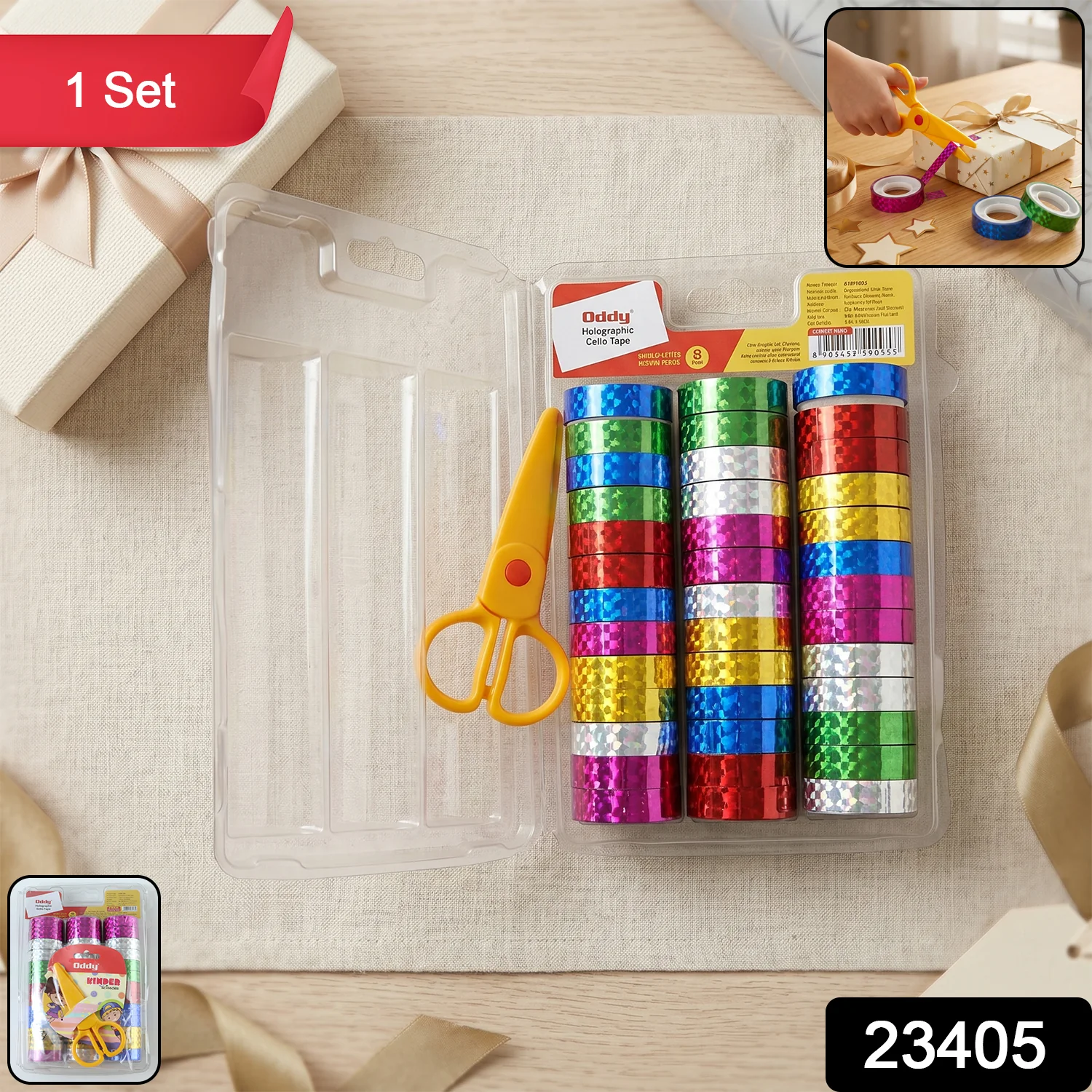 Holographic Decorative Tape Set with Scissors (1 Set, 39 Roll) - Image 2