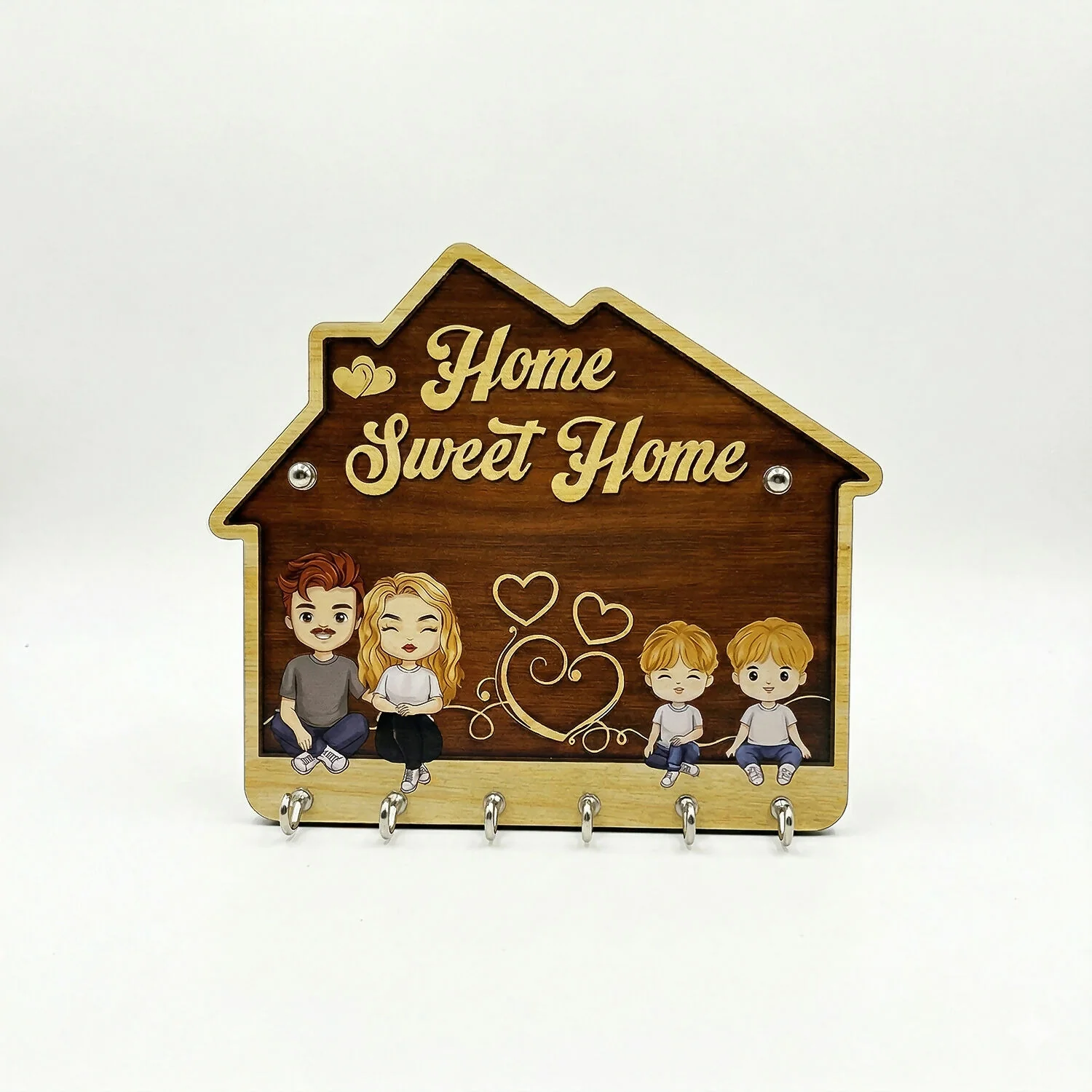 Home Sweet Home Wooden Key Holder with 5 Hooks Decorative Wall Key Stand for Home - Image 5